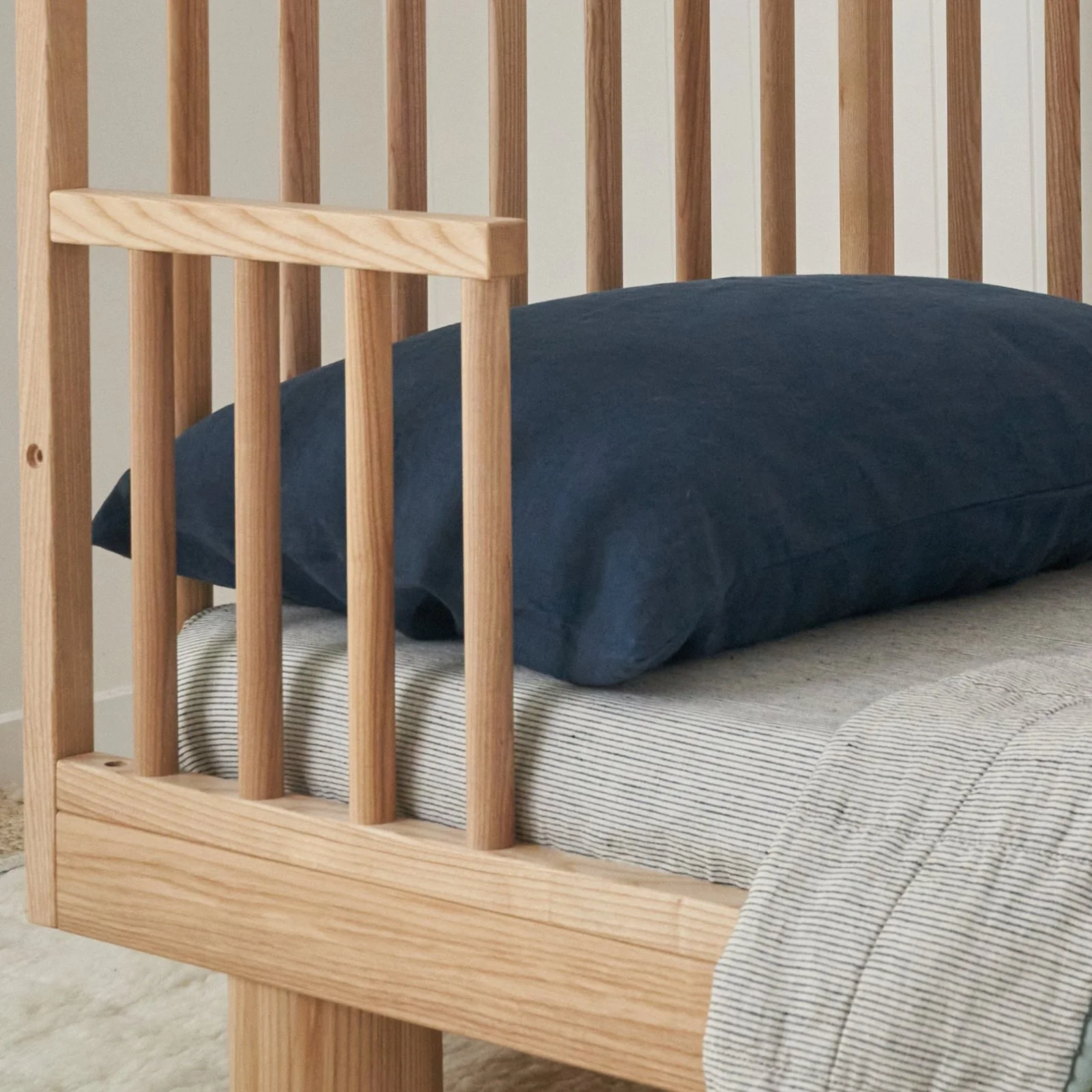 French Flax Linen Cot Sheet in Pinstripe - Image 2