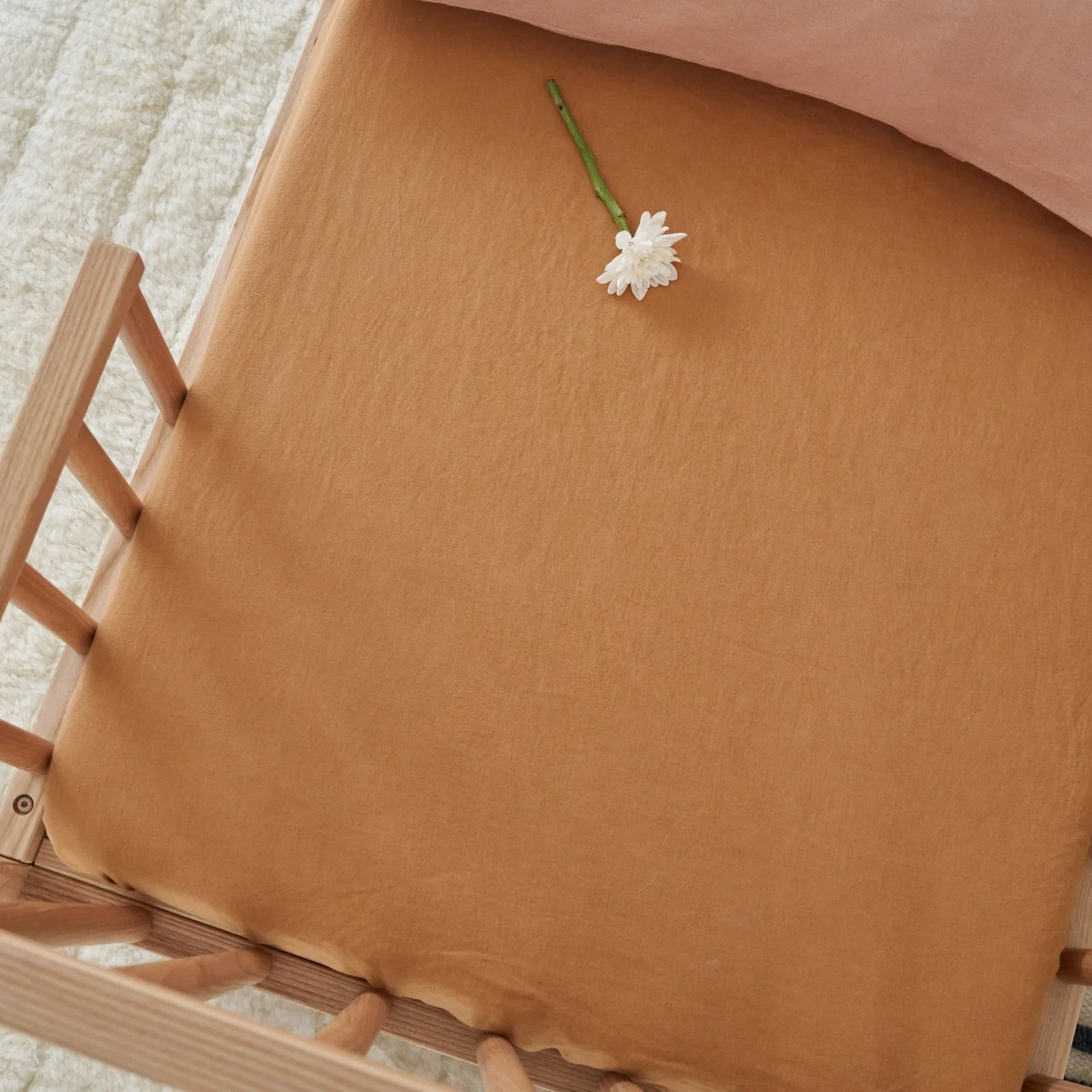 French Flax Linen Cot Sheet in Sandalwood - Image 3