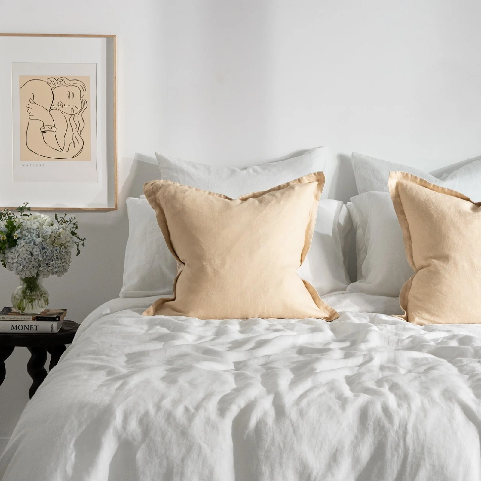 French Flax Linen Double Sided Cushion Cover in Creme/Beige Gingham - Image 5