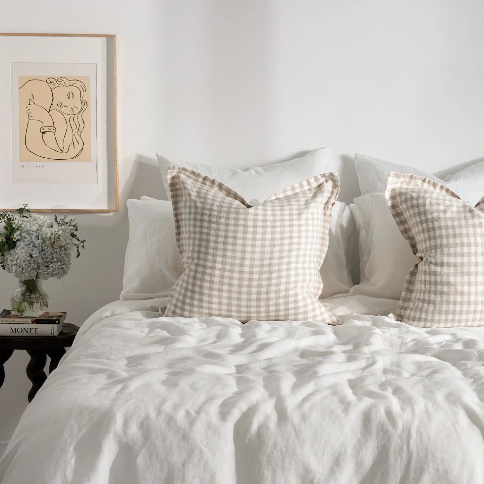 French Flax Linen Double Sided Cushion Cover in Creme/Beige Gingham - Image 6