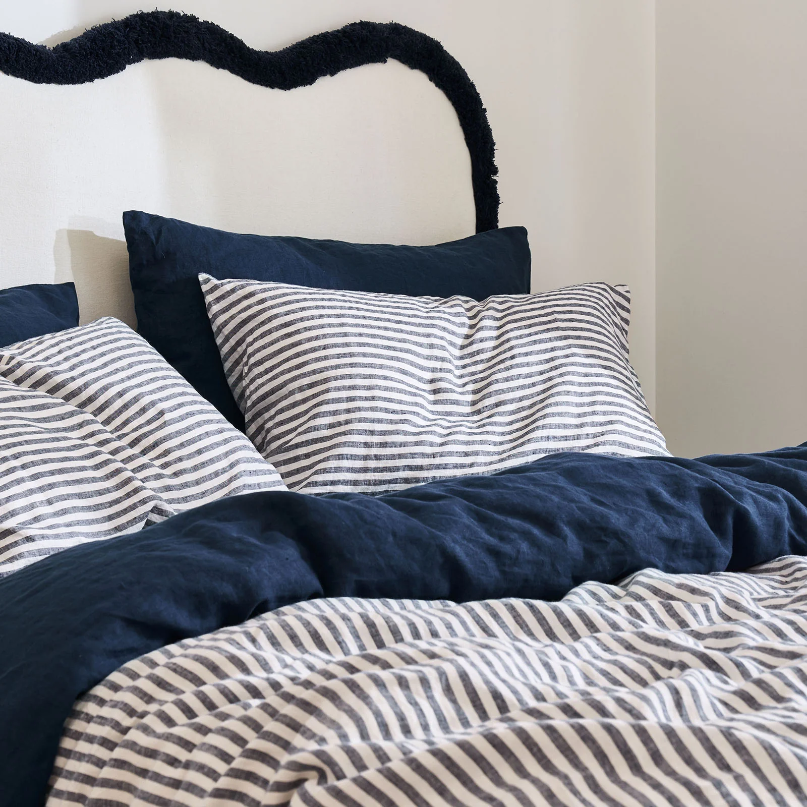 French Flax Linen Double Sided Quilt Cover in Indigo/Indigo Stripe - Image 6