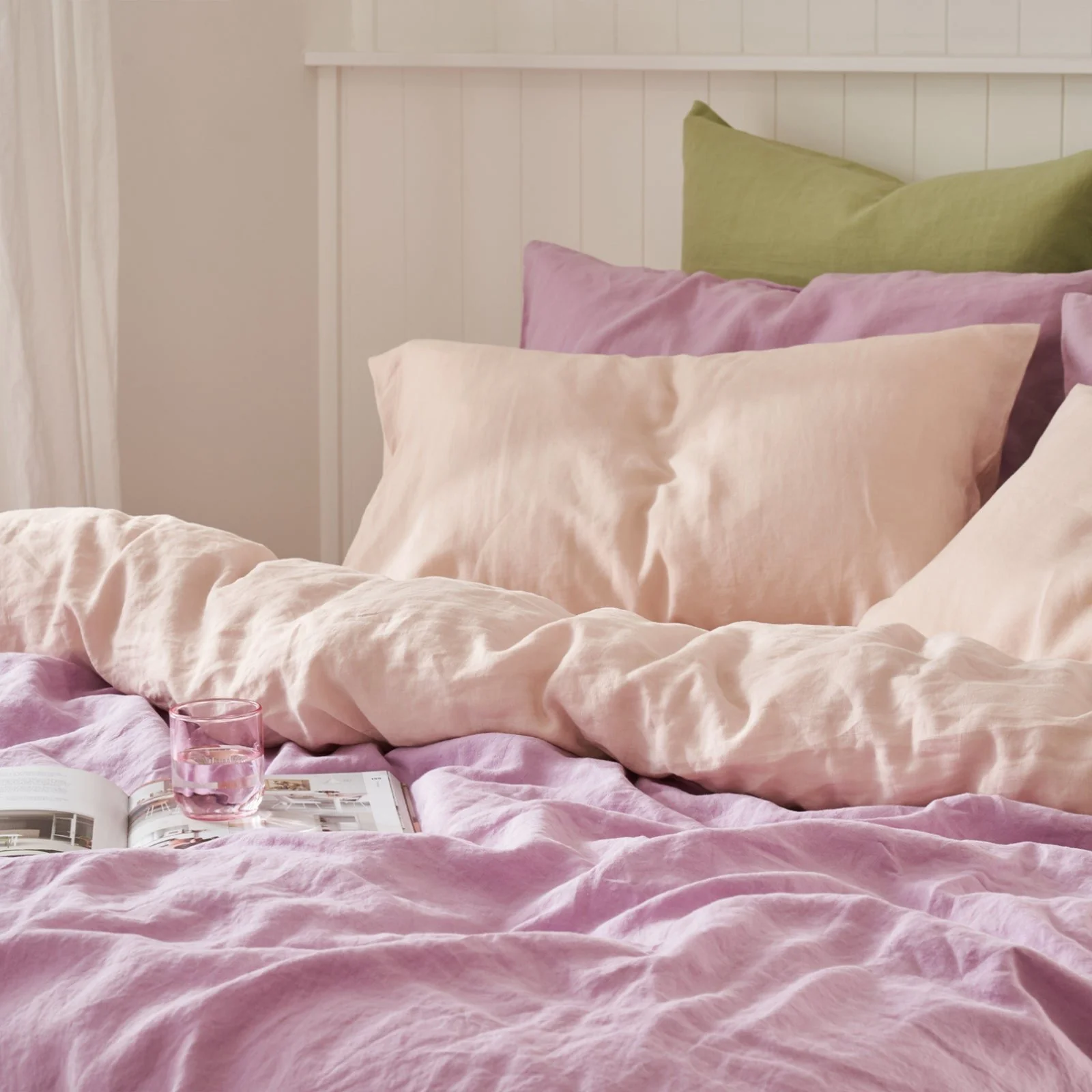 French Flax Linen Double Sided Quilt Cover in Lilac/Blush - Image 10