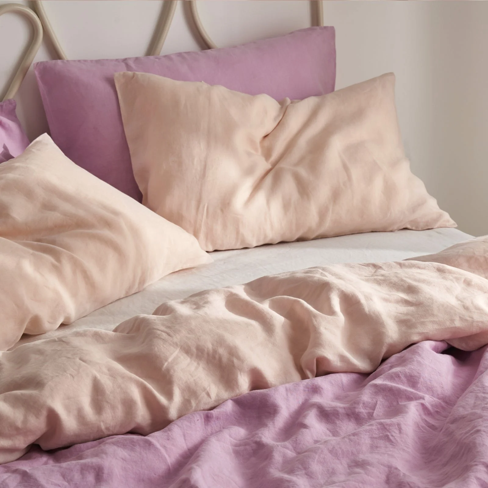 French Flax Linen Double Sided Quilt Cover in Lilac/Blush - Image 5