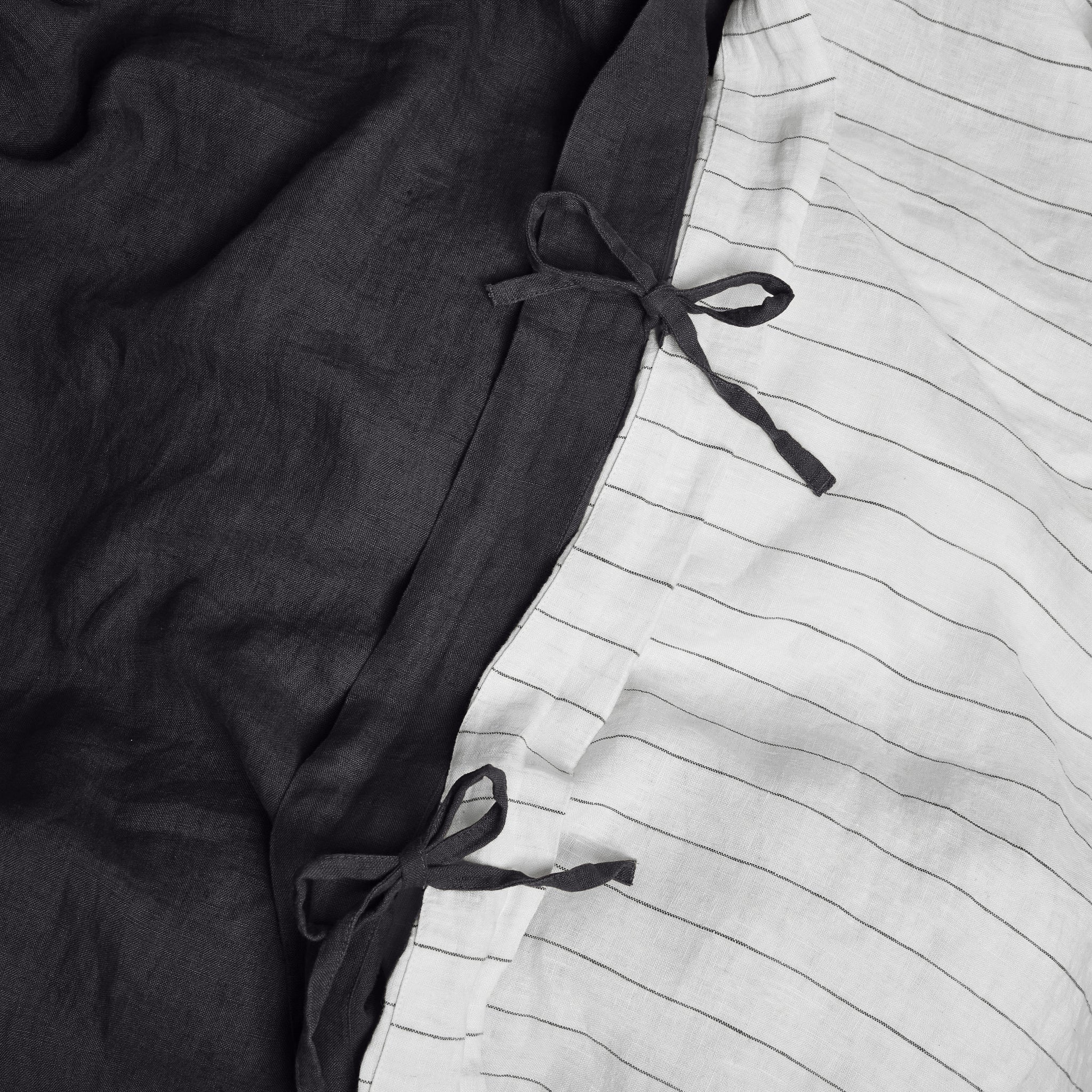 French Flax Linen Double Sided Quilt Cover SET in Charcoal/Charcoal Stripe - Image 5