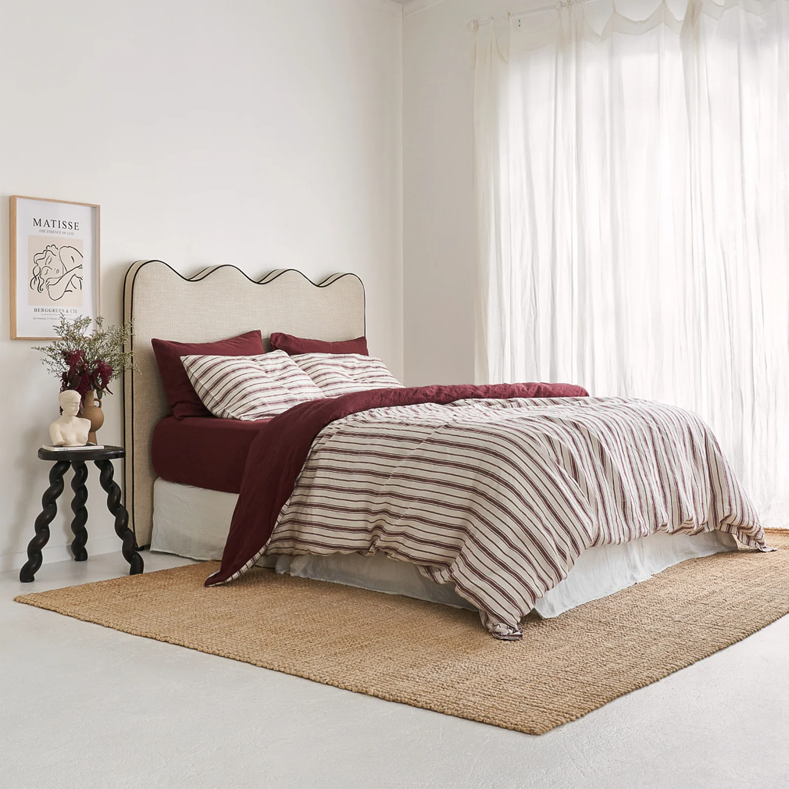 French Flax Linen Double Sided Quilt Cover Set in Cherrywood/Cherrywood Stripe - Image 4