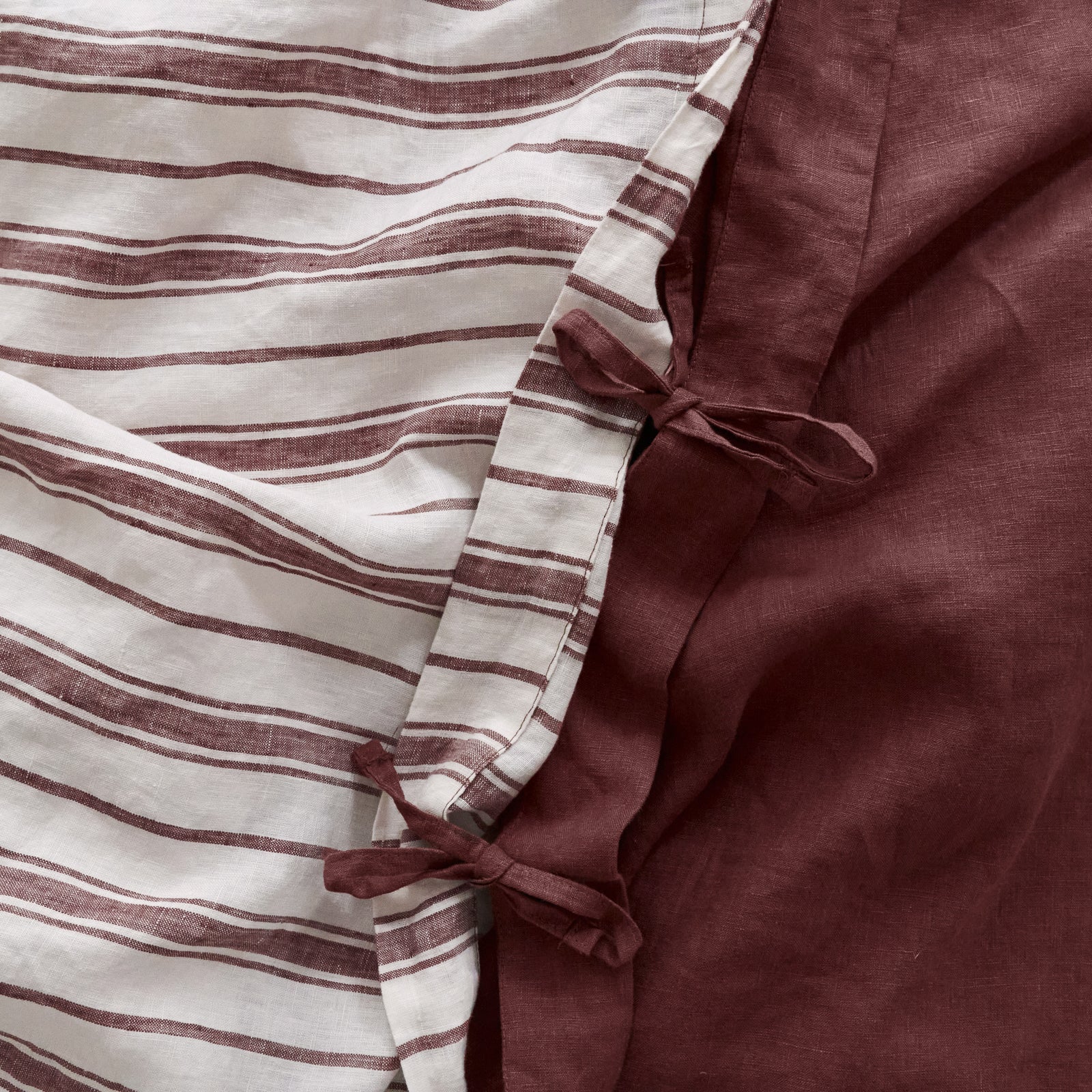 French Flax Linen Double Sided Quilt Cover Set in Cherrywood/Cherrywood Stripe - Image 7