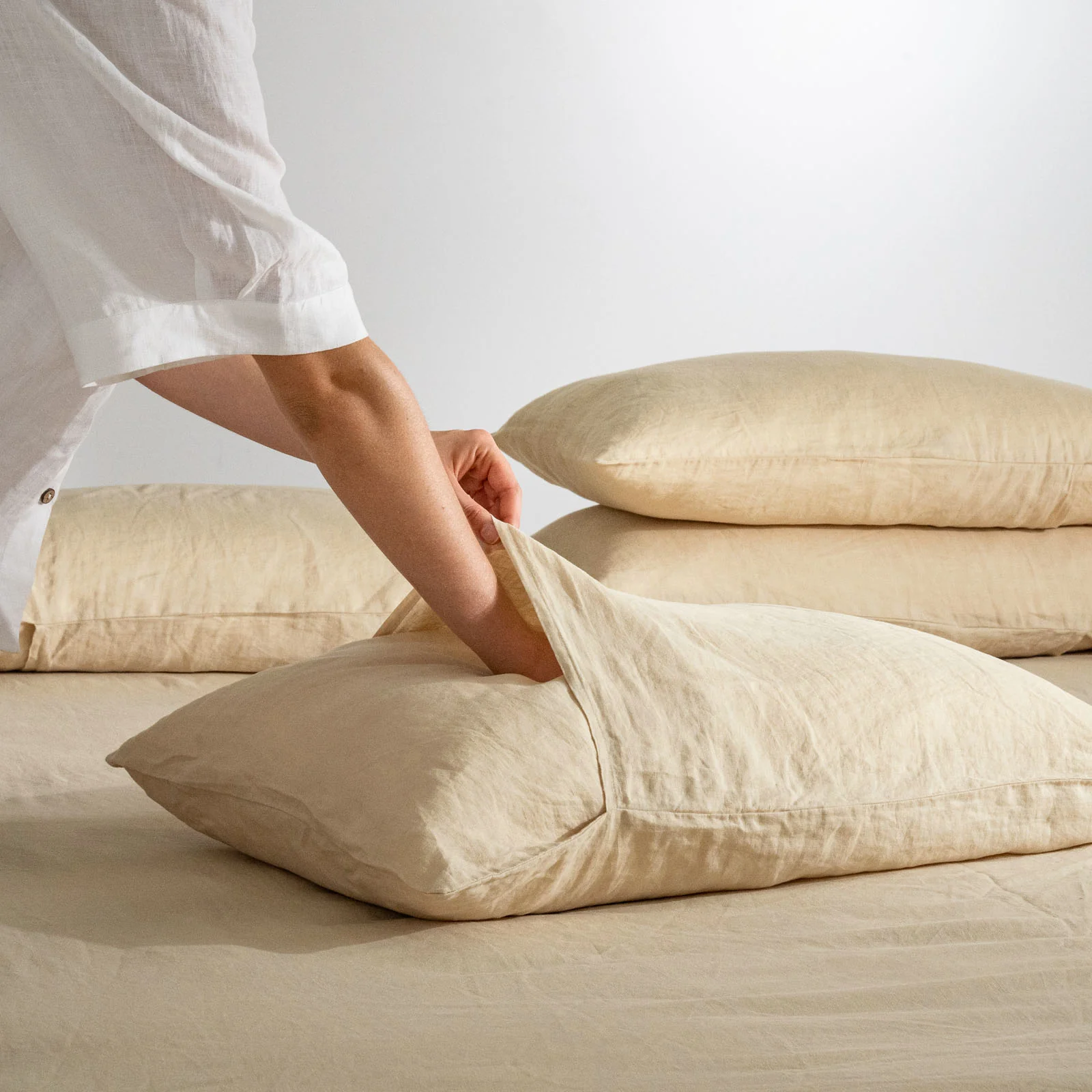 French Flax Linen Double Sided Quilt Cover Set in Creme/Beige Gingham - Image 11