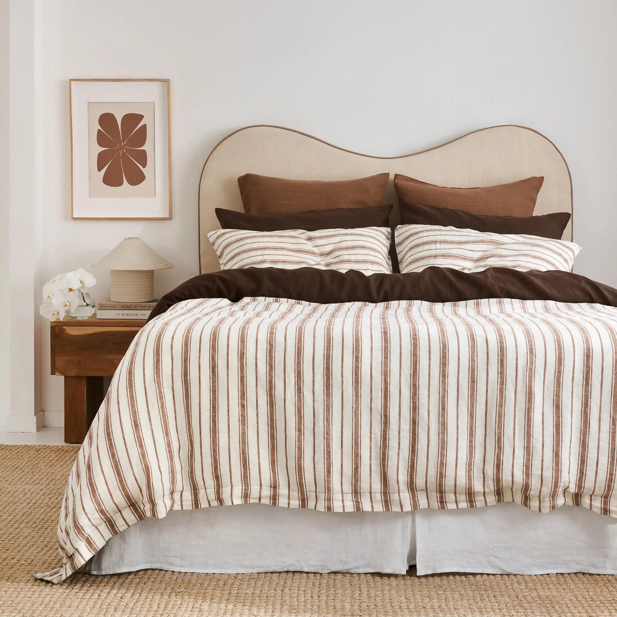 French Flax Linen Double Sided Quilt Cover Set in Hazelnut/Hazelnut Stripe - Image 10