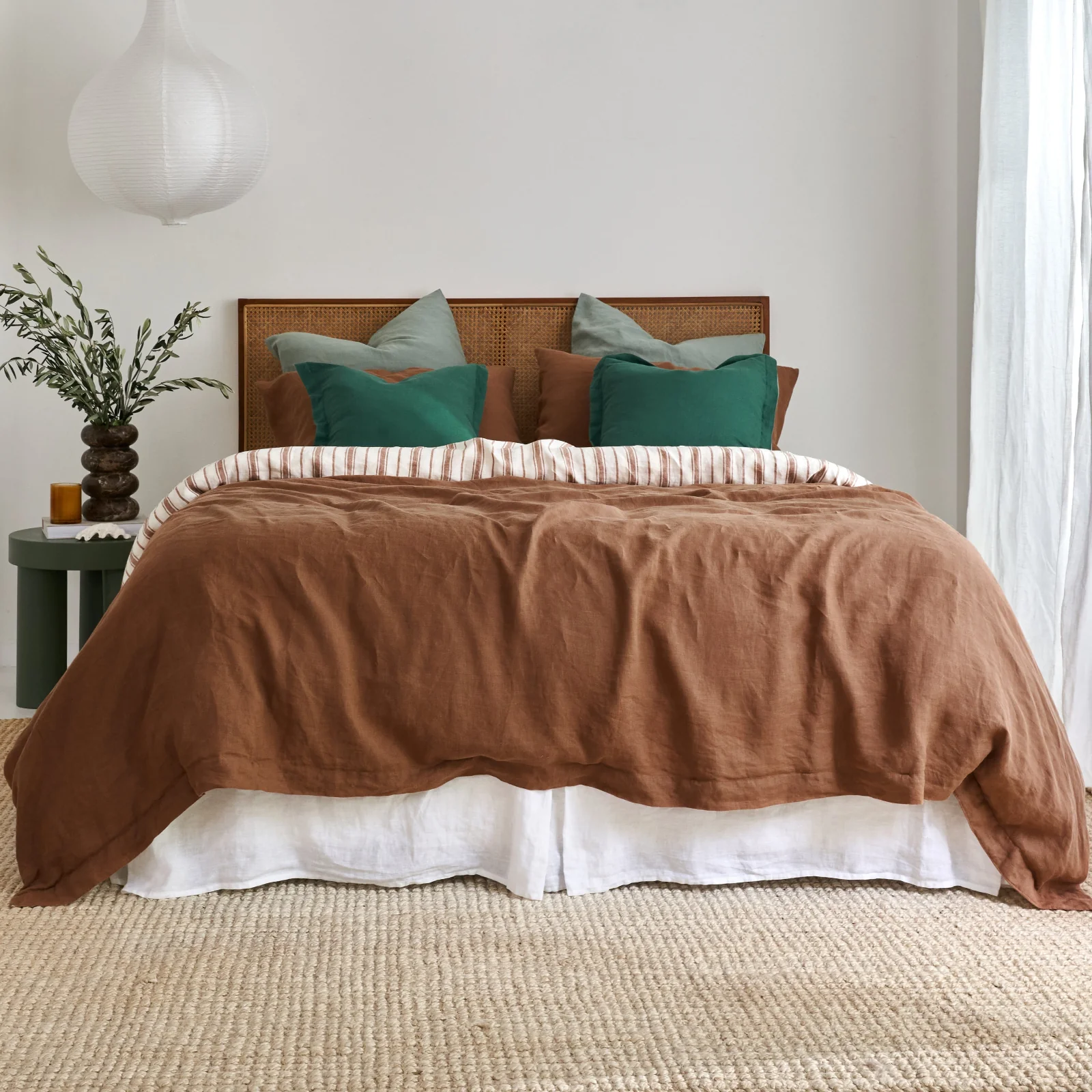 French Flax Linen Double Sided Quilt Cover Set in Hazelnut/Hazelnut Stripe - Image 11