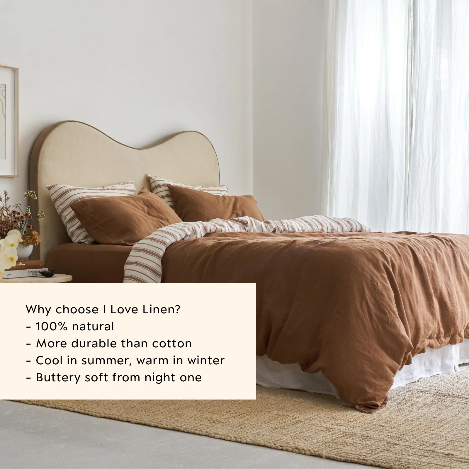 French Flax Linen Double Sided Quilt Cover Set in Hazelnut/Hazelnut Stripe - Image 5