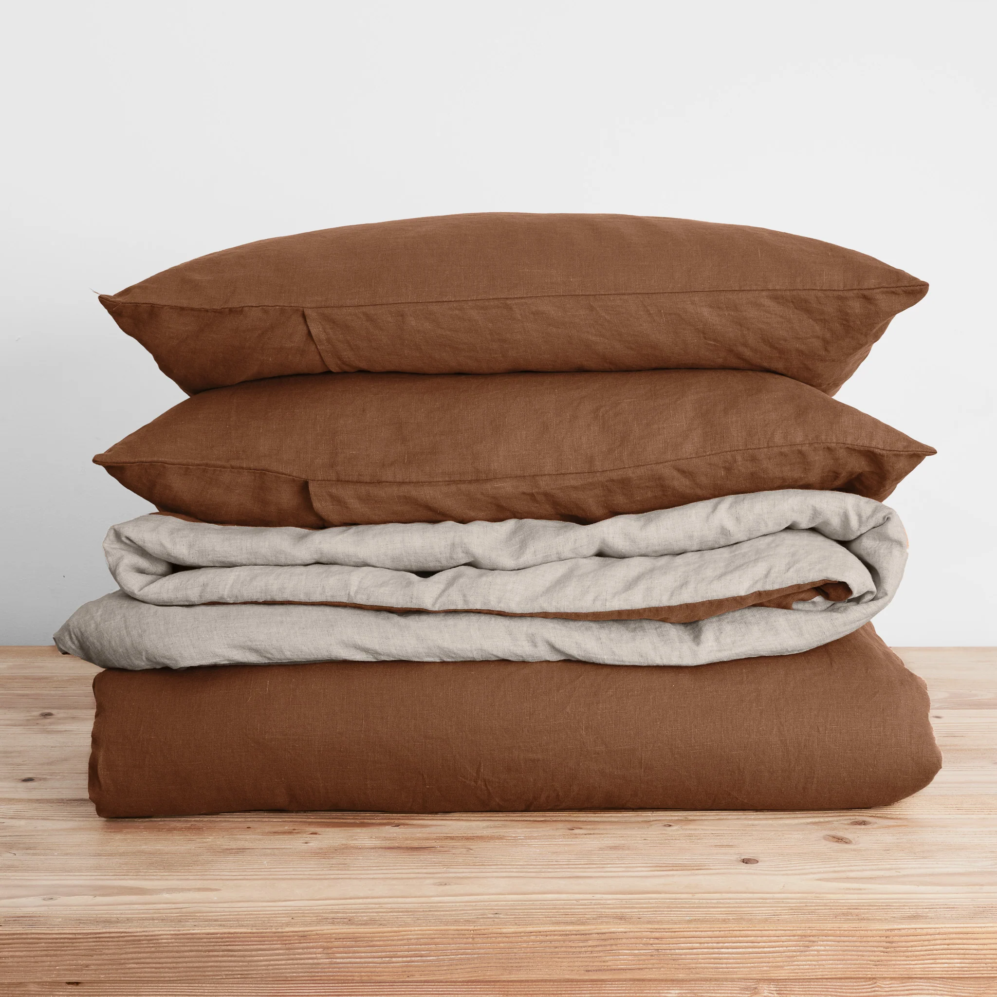 French Flax Linen Double Sided Quilt Cover Set in Hazelnut/Natural