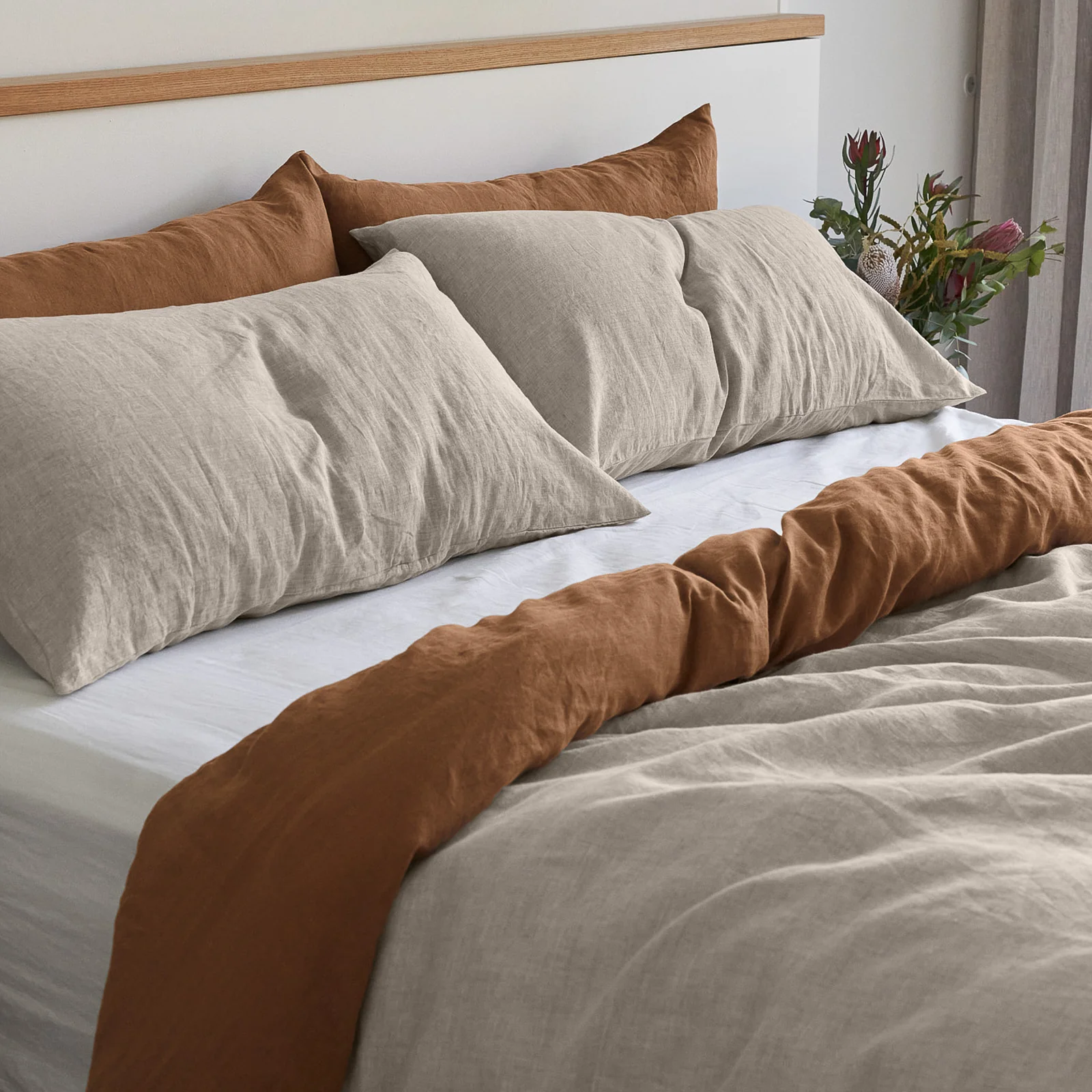 French Flax Linen Double Sided Quilt Cover in Hazelnut/Natural - Image 10