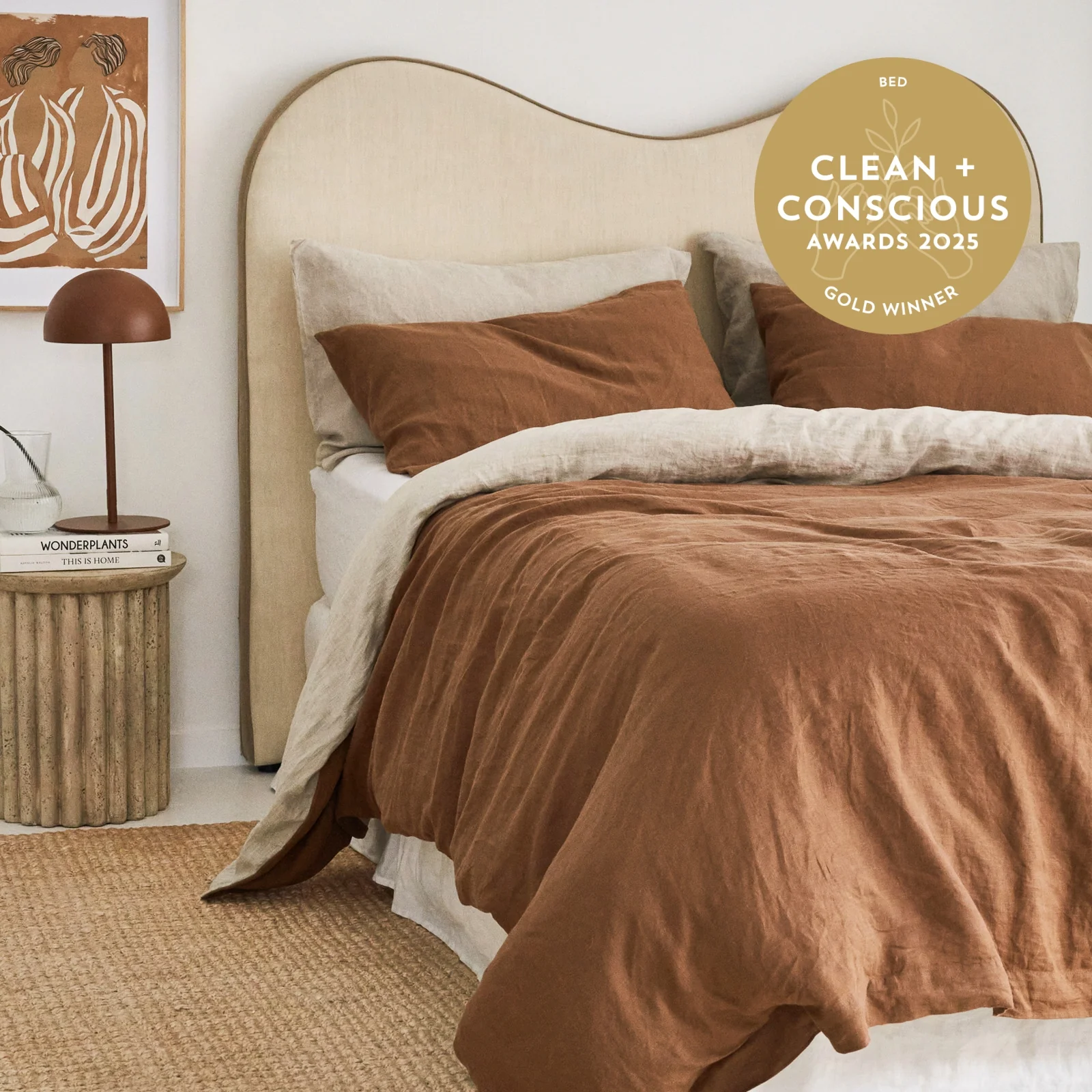 French Flax Linen Double Sided Quilt Cover Set in Hazelnut/Natural - Image 4