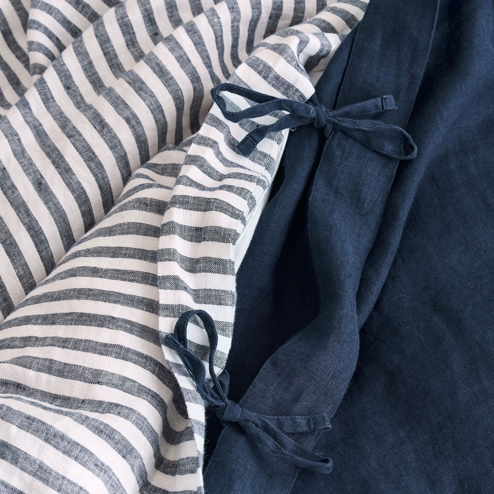 French Flax Linen Double Sided Quilt Cover Set in Indigo/Indigo Stripe - Image 5
