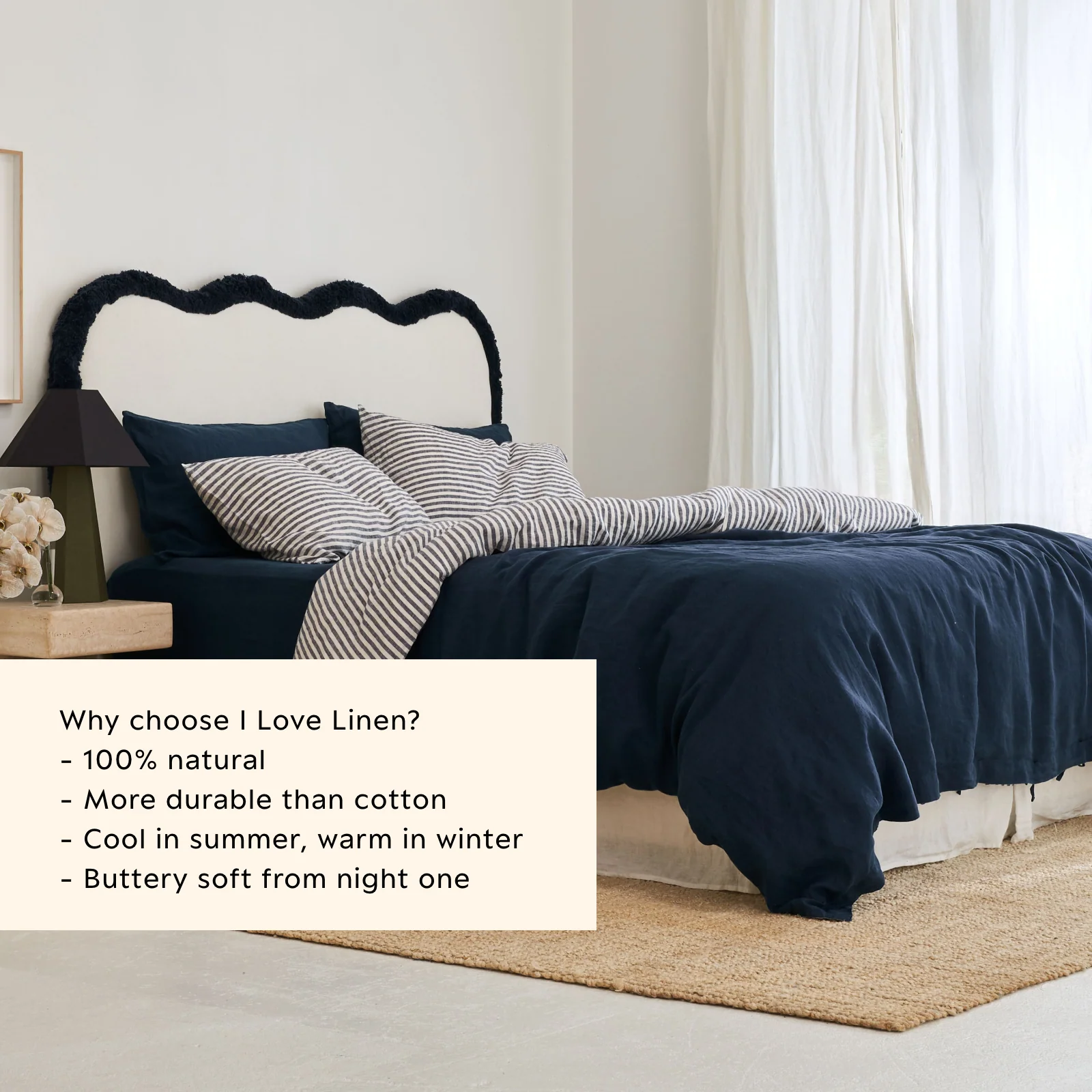 French Flax Linen Double Sided Quilt Cover Set in Indigo/Indigo Stripe - Image 6