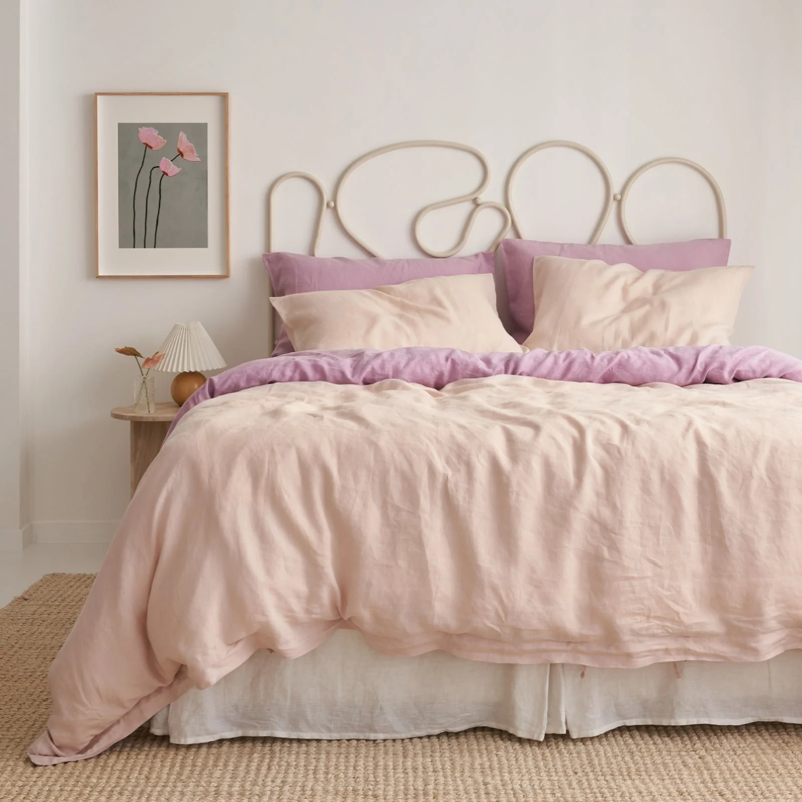 French Flax Linen Double Sided Quilt Cover Set in Lilac/Blush - Image 2