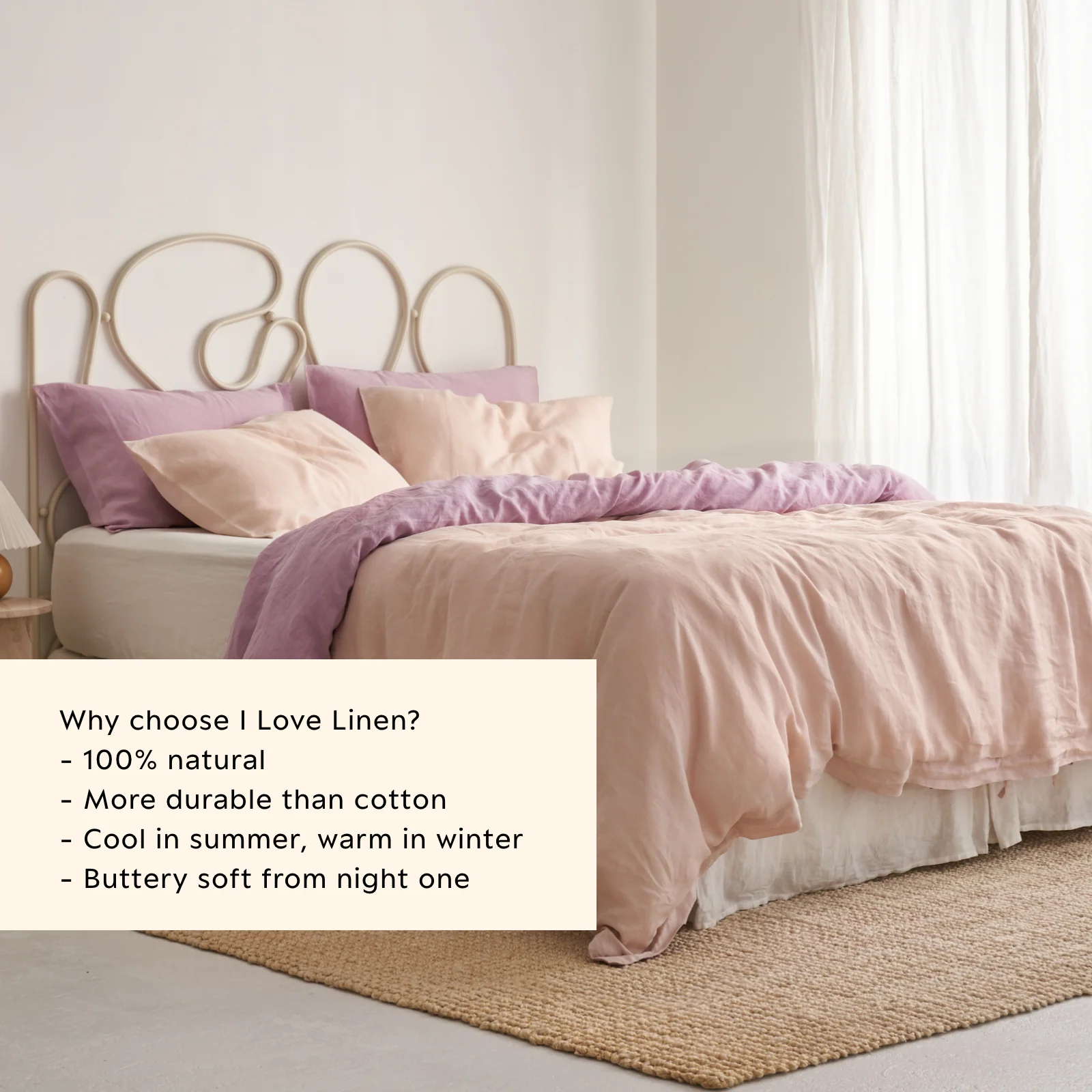 French Flax Linen Double Sided Quilt Cover Set in Lilac/Blush - Image 4