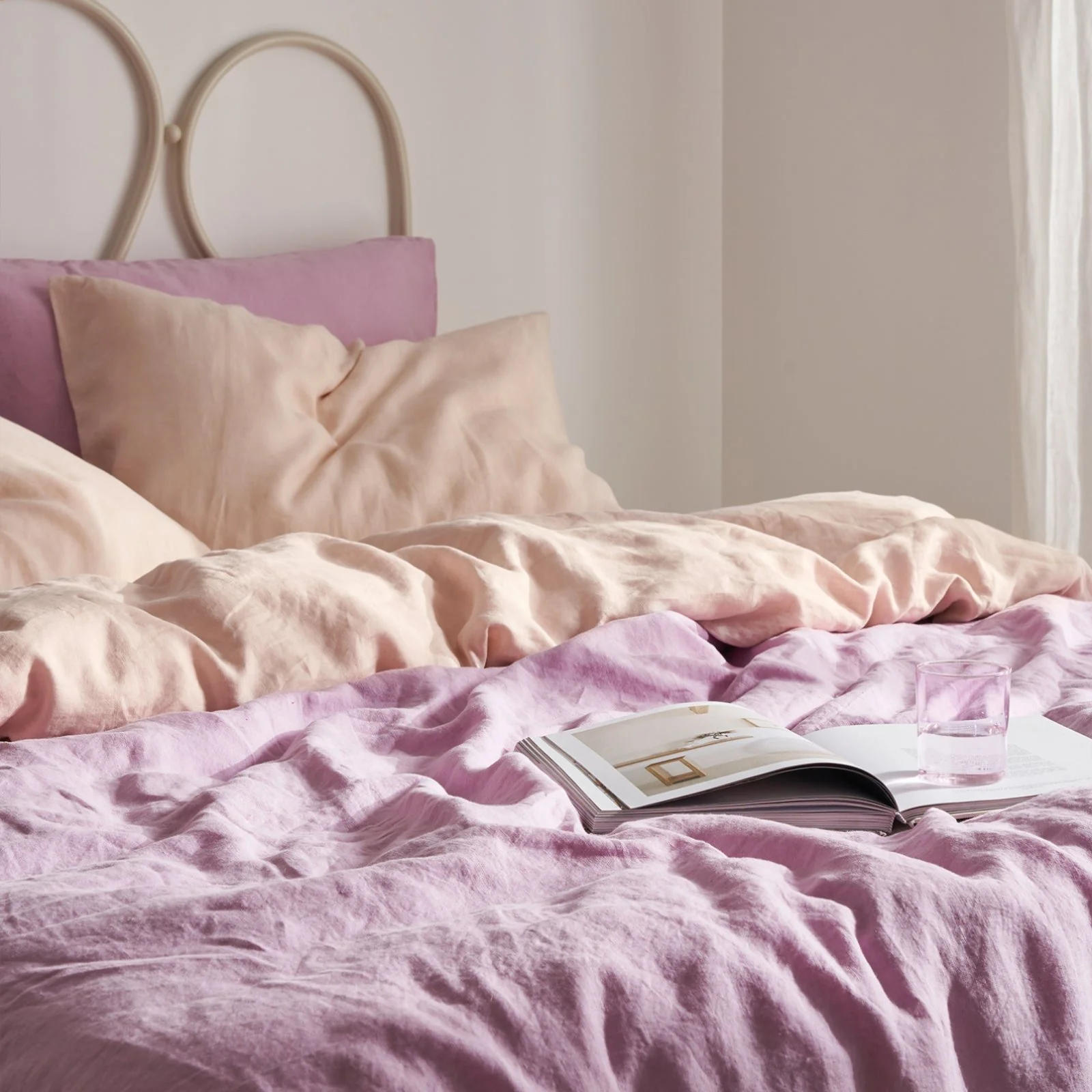 French Flax Linen Double Sided Quilt Cover Set in Lilac/Blush - Image 8