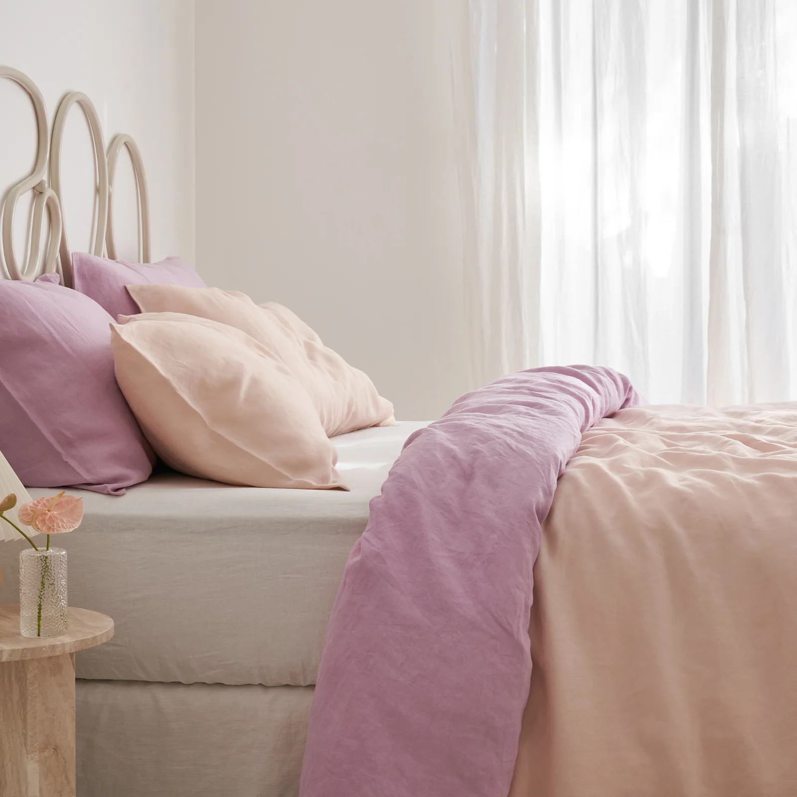 French Flax Linen Double Sided Quilt Cover Set in Lilac/Blush - Image 9