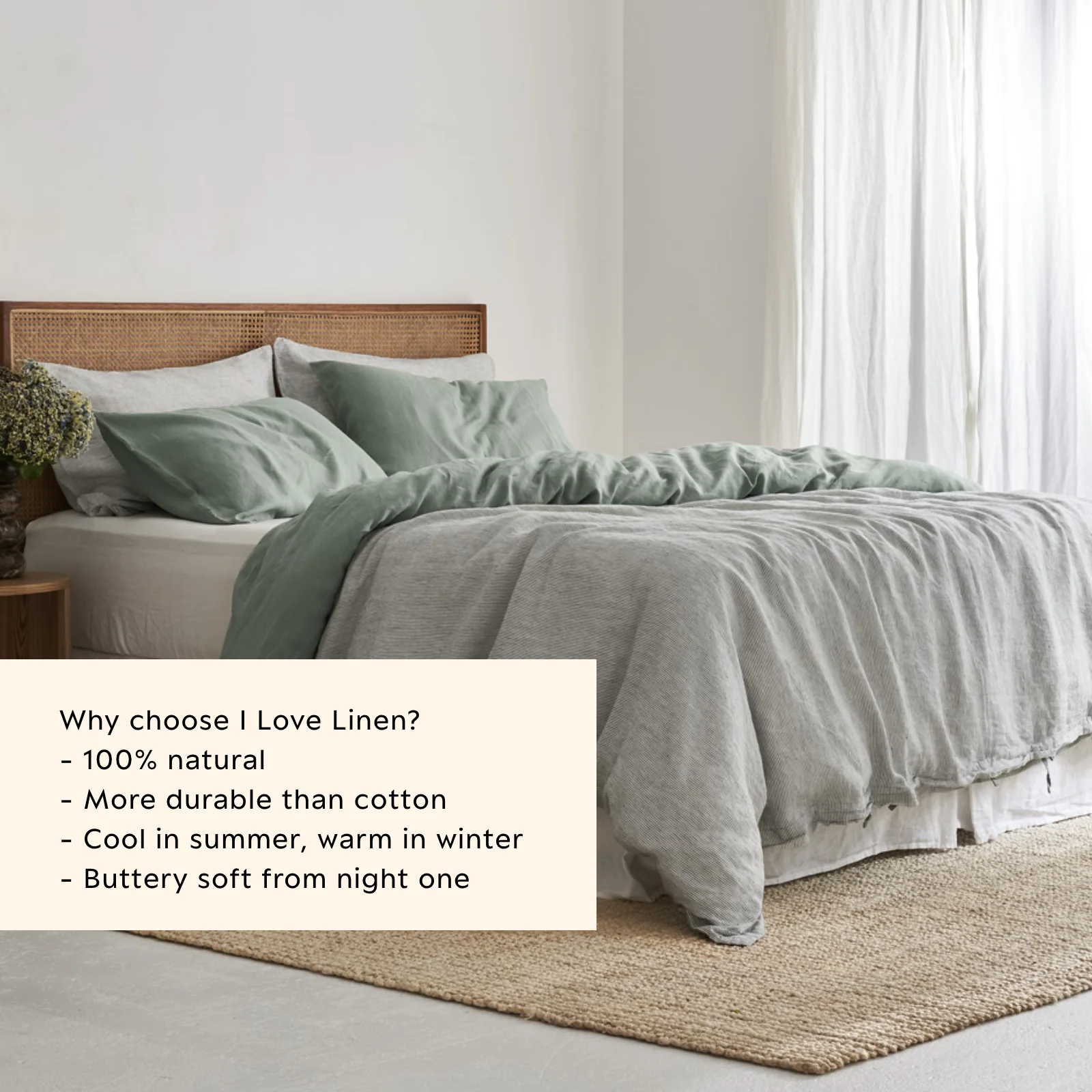 French Flax Linen Double Sided Quilt Cover Set in Sage/Pinstripe - Image 5