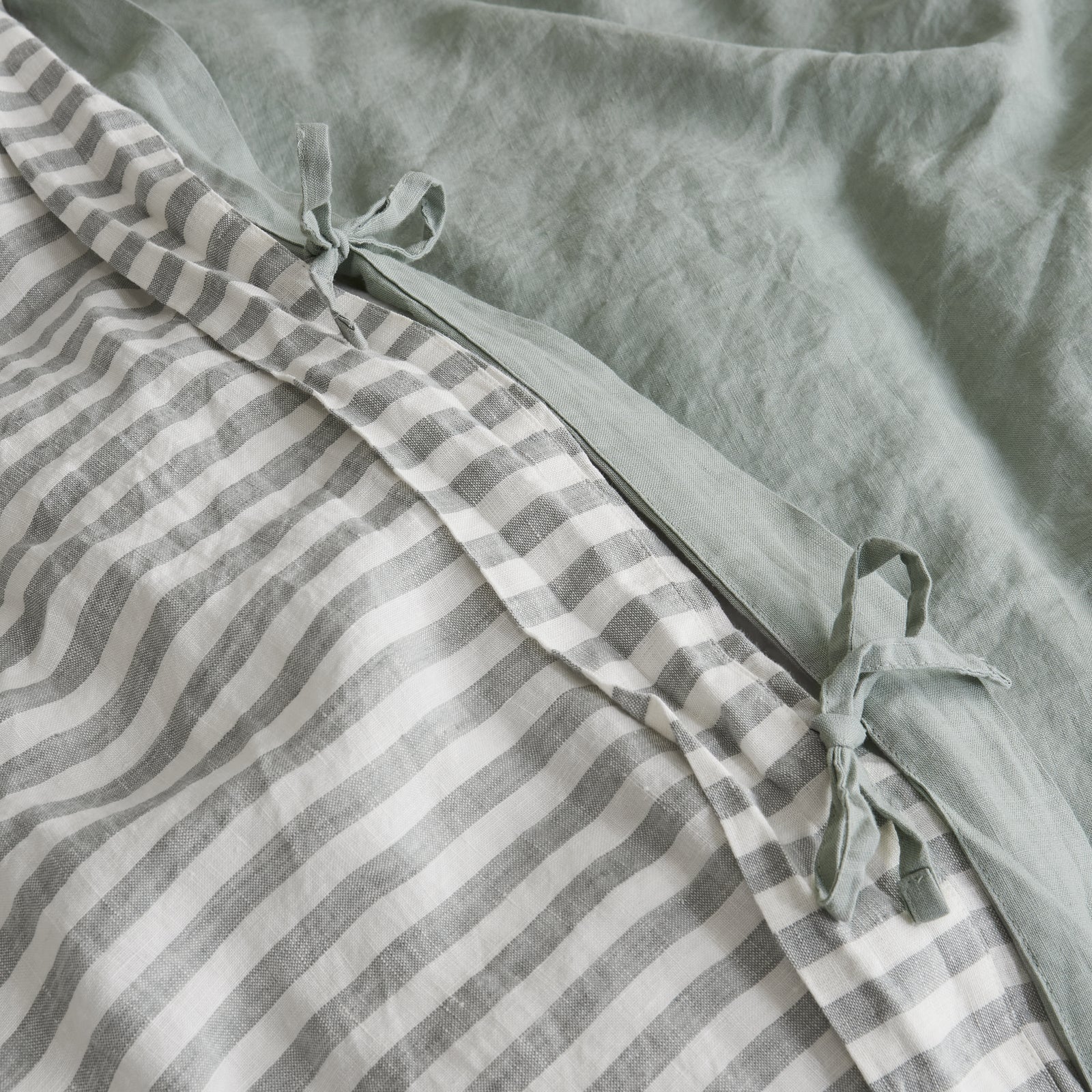 French Flax Linen Double Sided Quilt Cover Set in Sage/Sage Stripe - Image 7