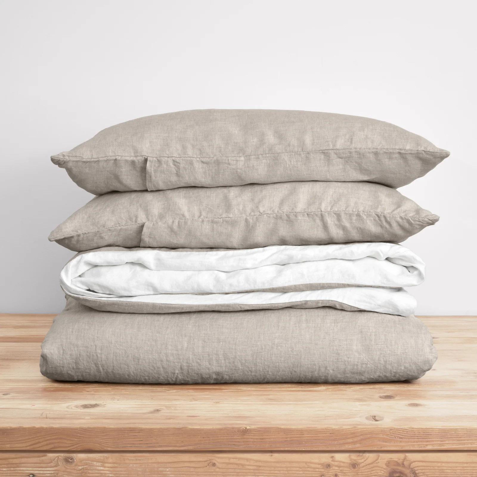 French Flax Linen Double Sided Quilt Cover Set in White/Natural