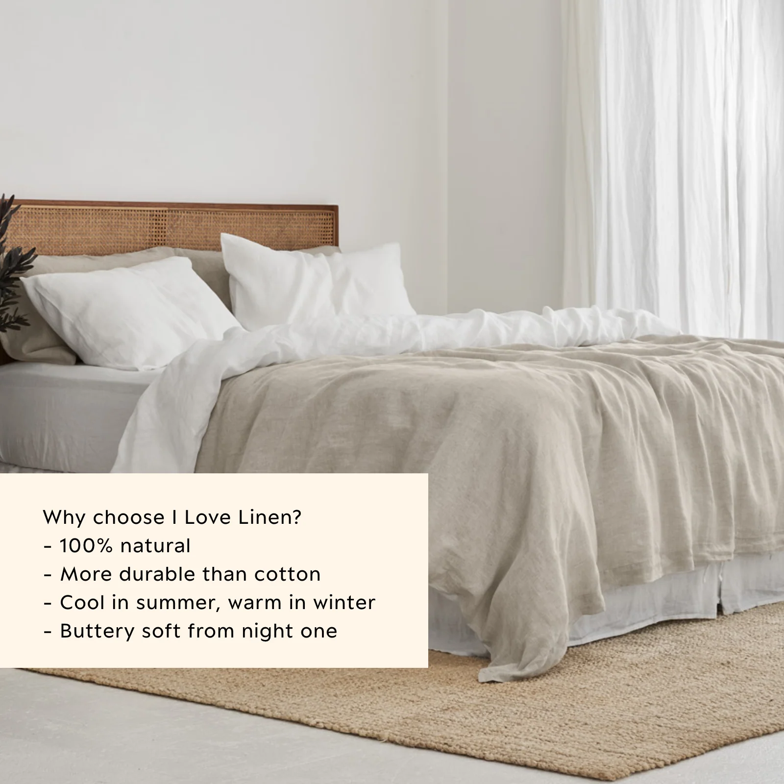 French Flax Linen Double Sided Quilt Cover Set in White/Natural - Image 5