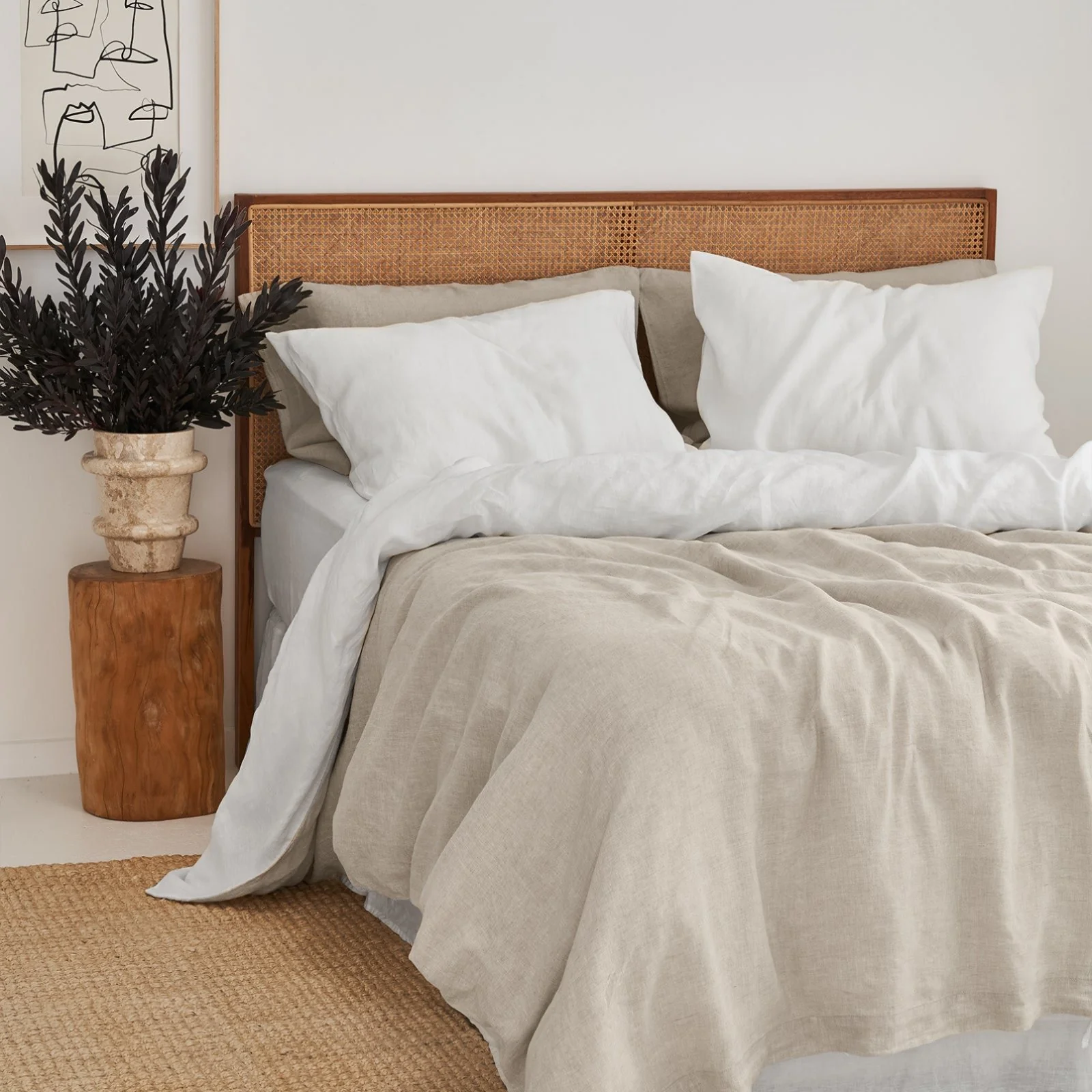 French Flax Linen Double Sided Quilt Cover Set in White/Natural - Image 6
