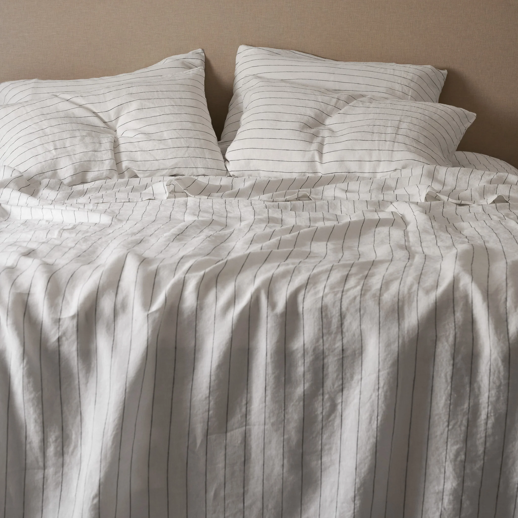 French Flax Linen Fitted Sheet in Charcoal Stripe - Image 3