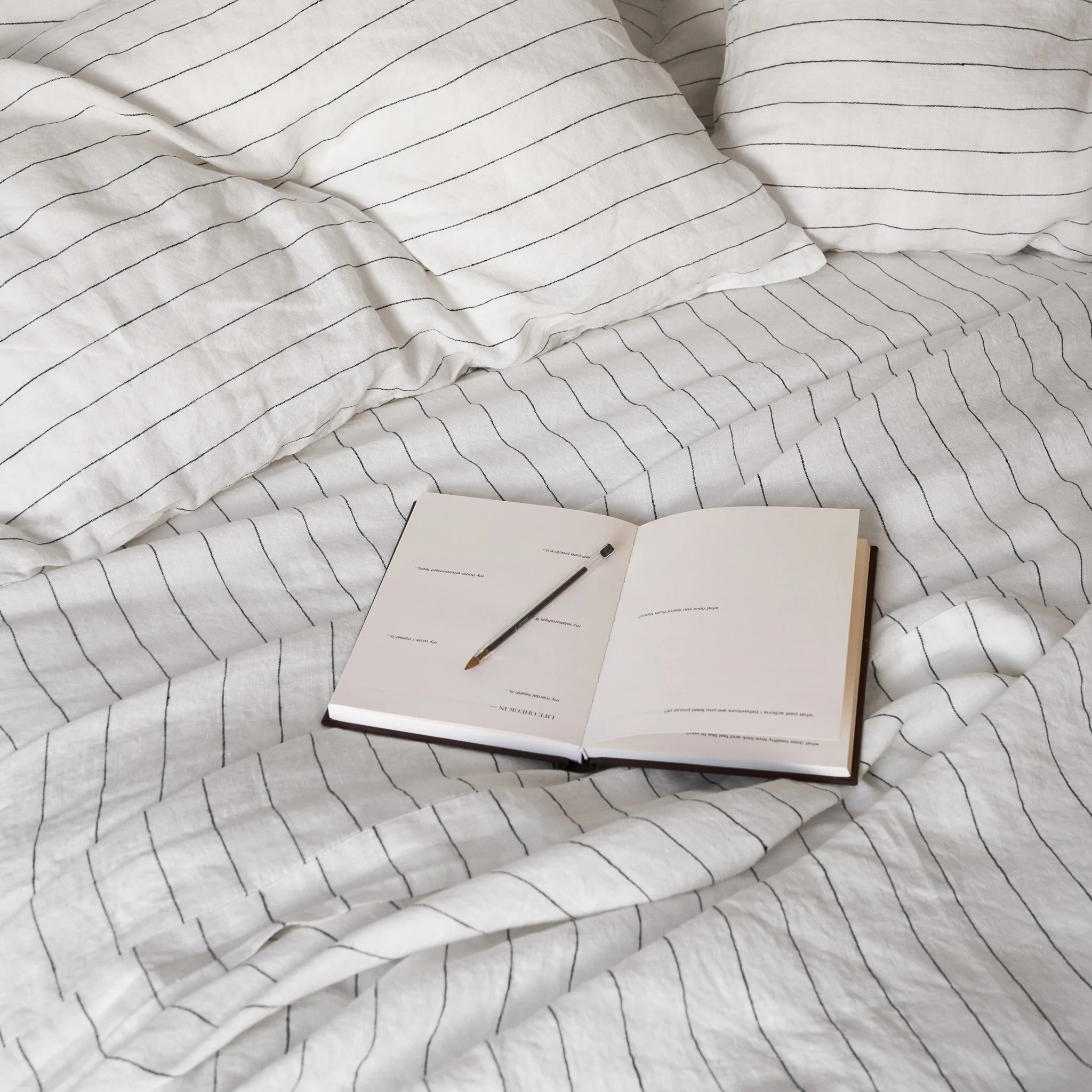 French Flax Linen Fitted Sheet in Charcoal Stripe - Image 5