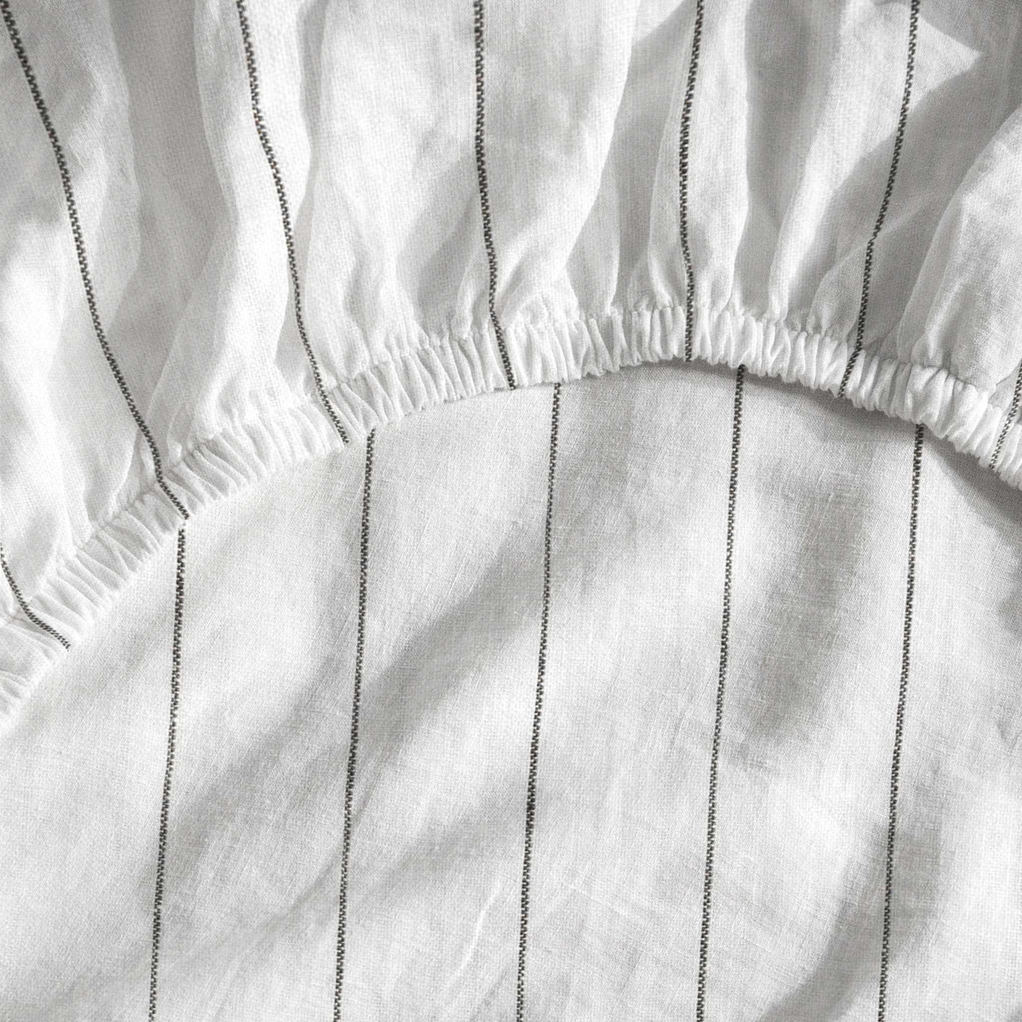 French Flax Linen Fitted Sheet in Charcoal Stripe - Image 6