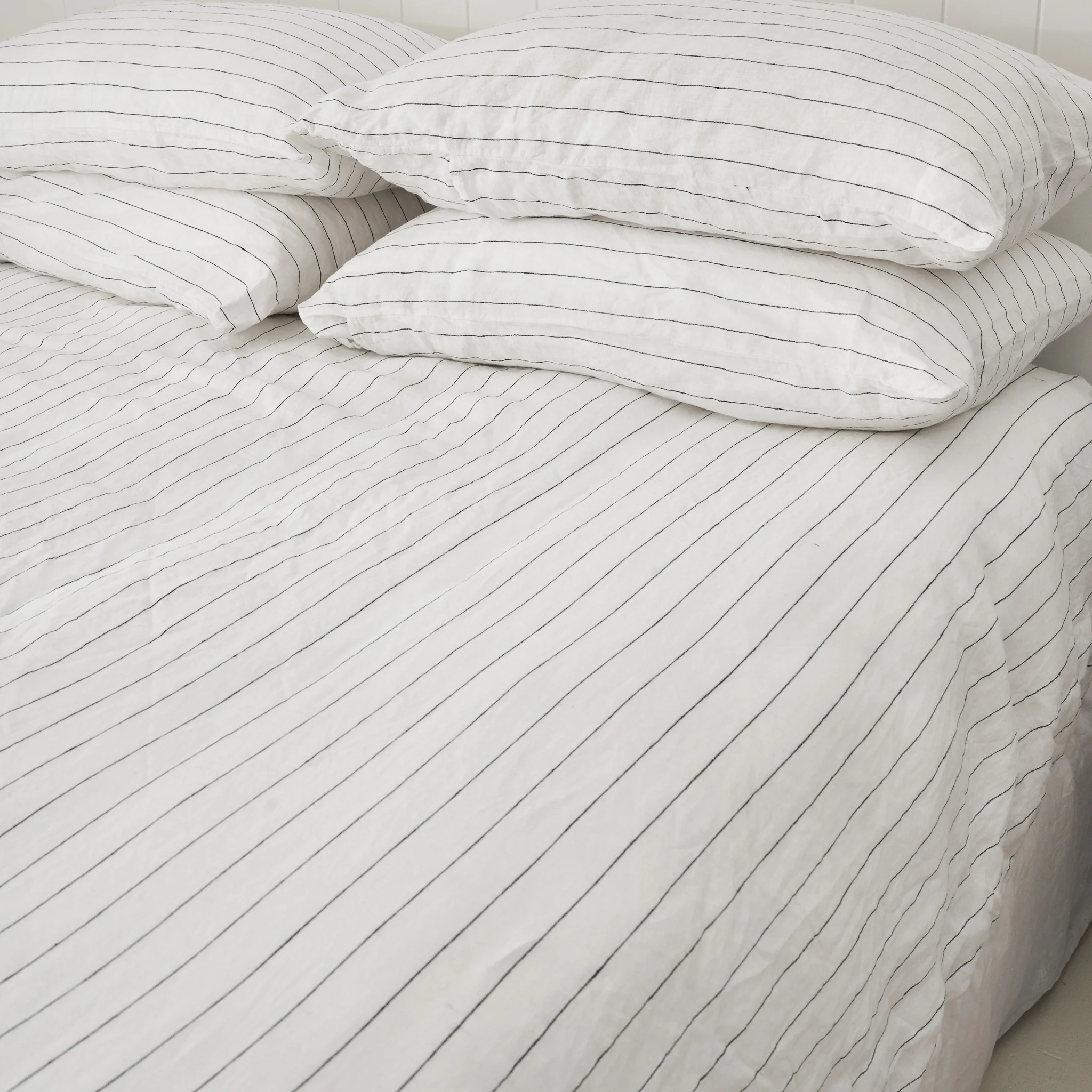 French Flax Linen Fitted Sheet in Charcoal Stripe - Image 7