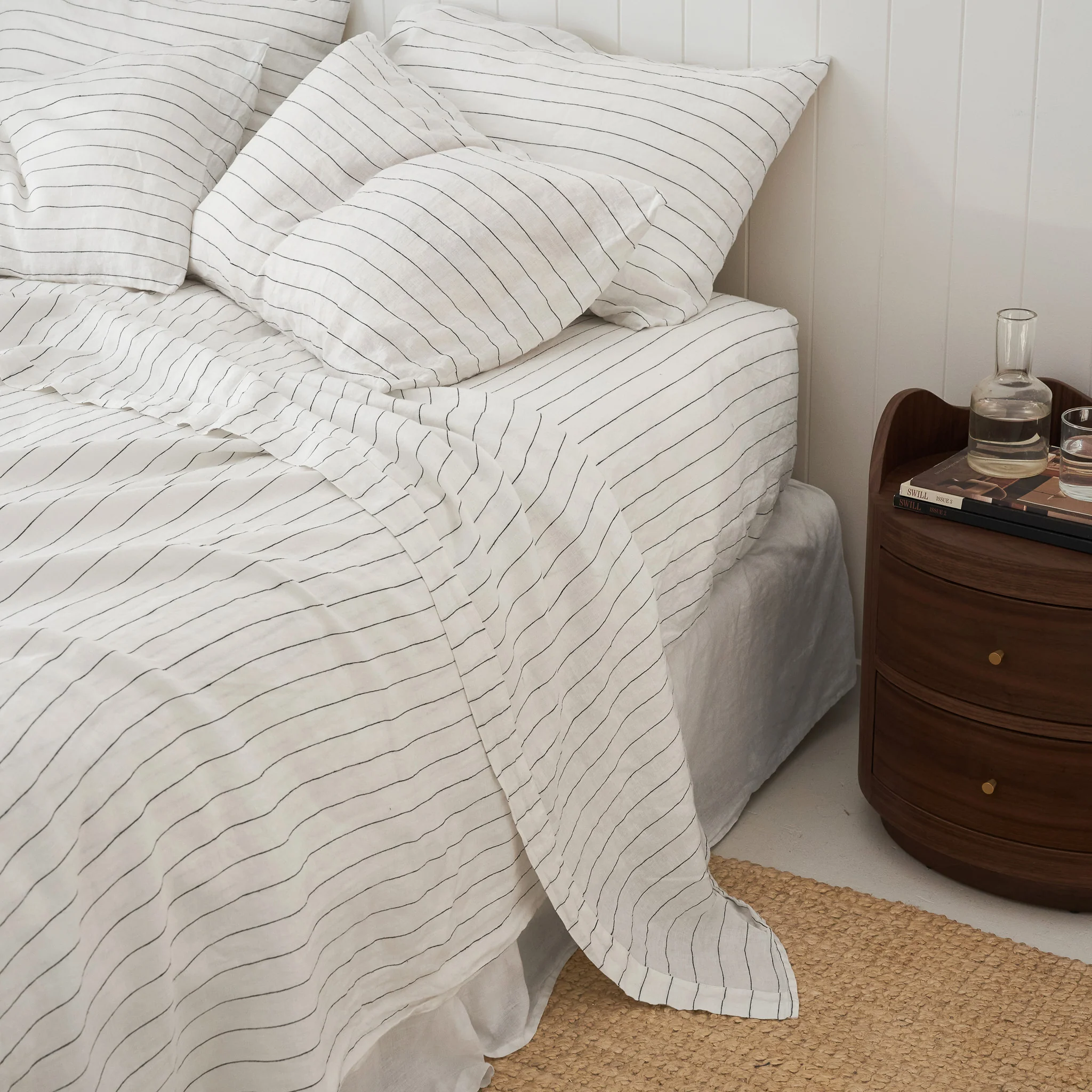 French Flax Linen Fitted Sheet in Charcoal Stripe - Image 9