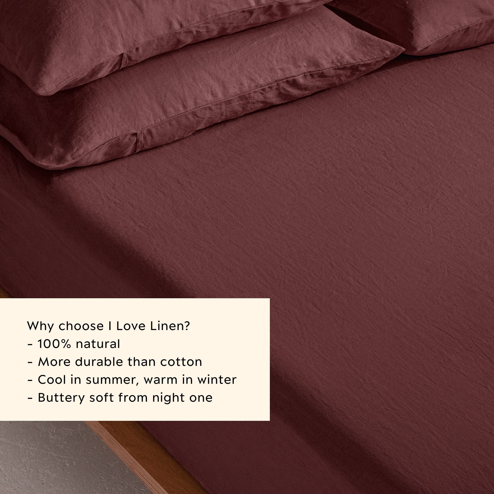French Flax Linen Fitted Sheet in Cherrywood - Image 3
