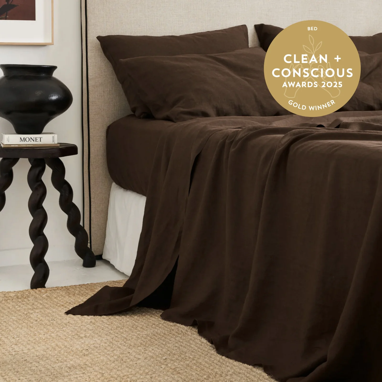 French Flax Linen Fitted Sheet in Chocolate - Image 5