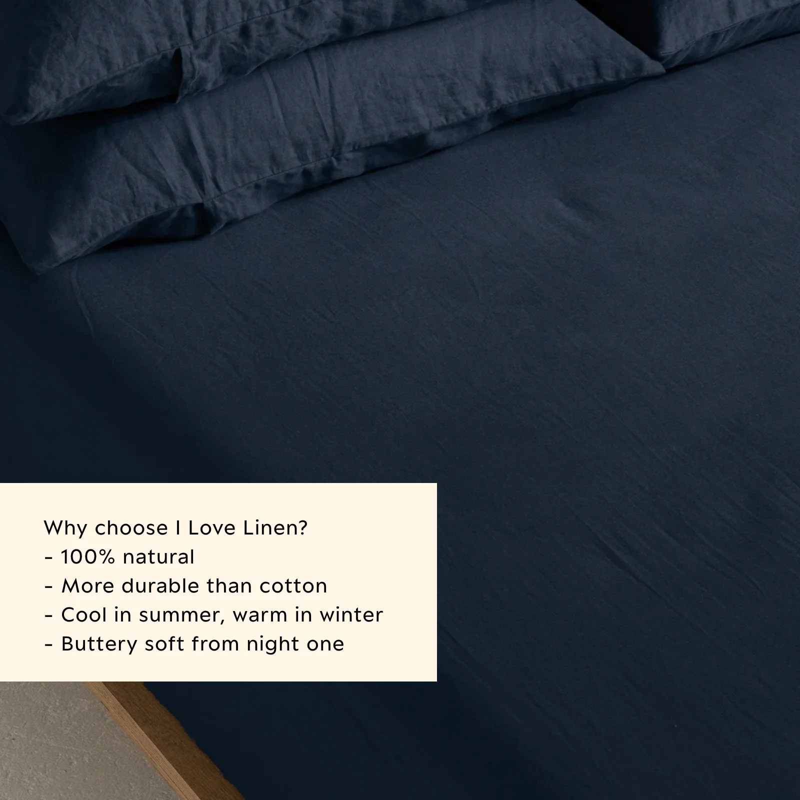 French Flax Linen Fitted Sheet in Indigo - Image 3