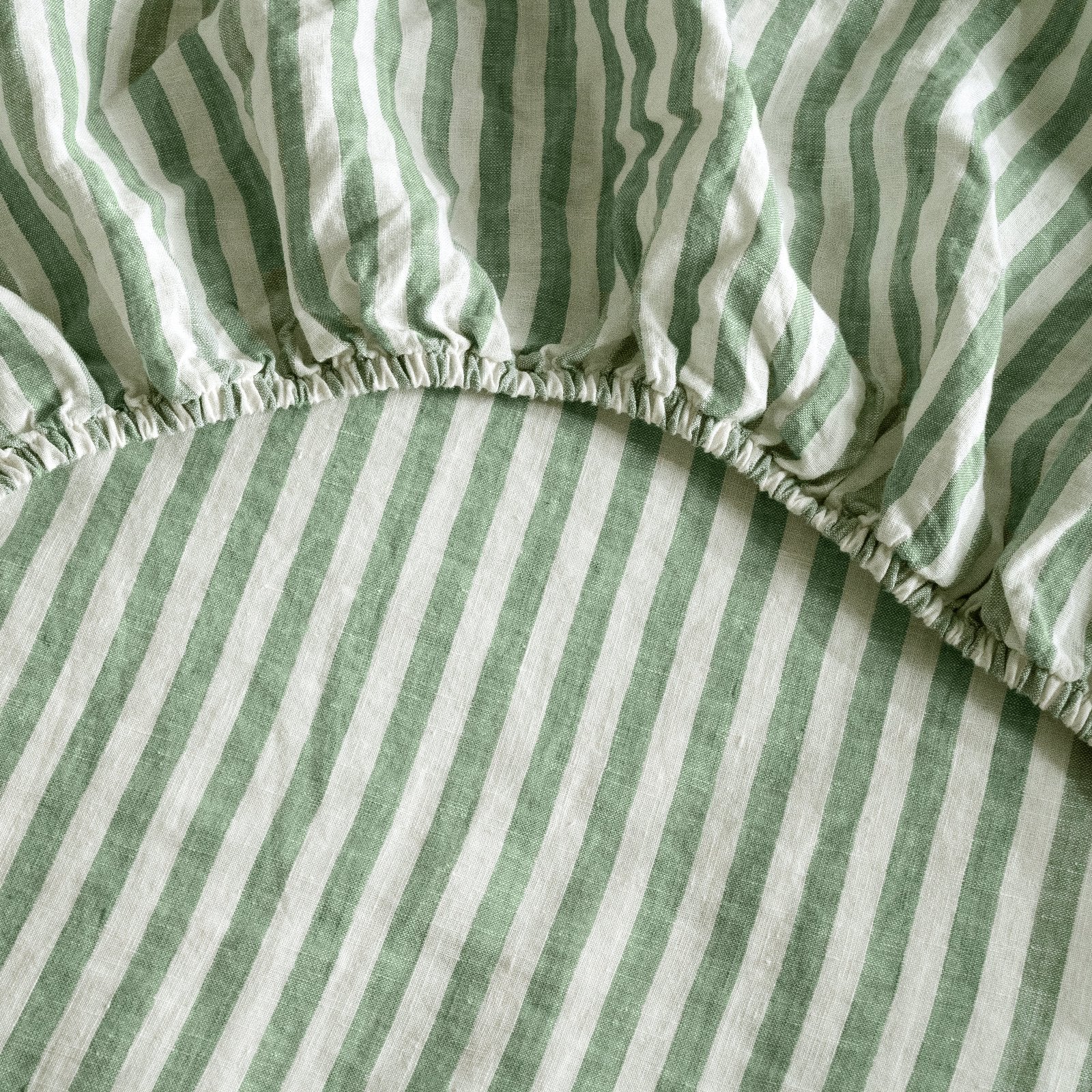 French Flax Linen Fitted Sheet in Ivy Stripe - Image 2