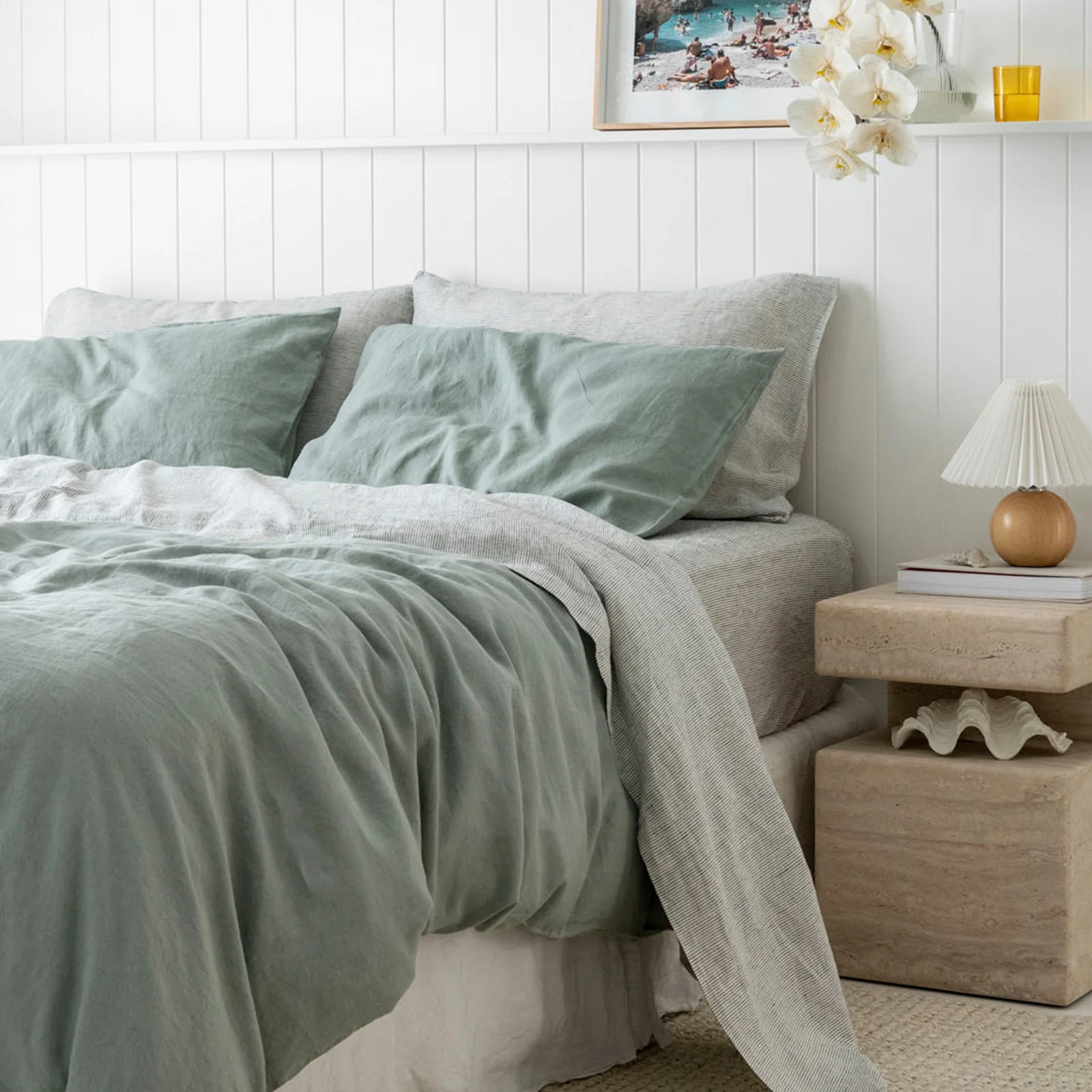 French Flax Linen Fitted Sheet in Pinstripe - Image 7