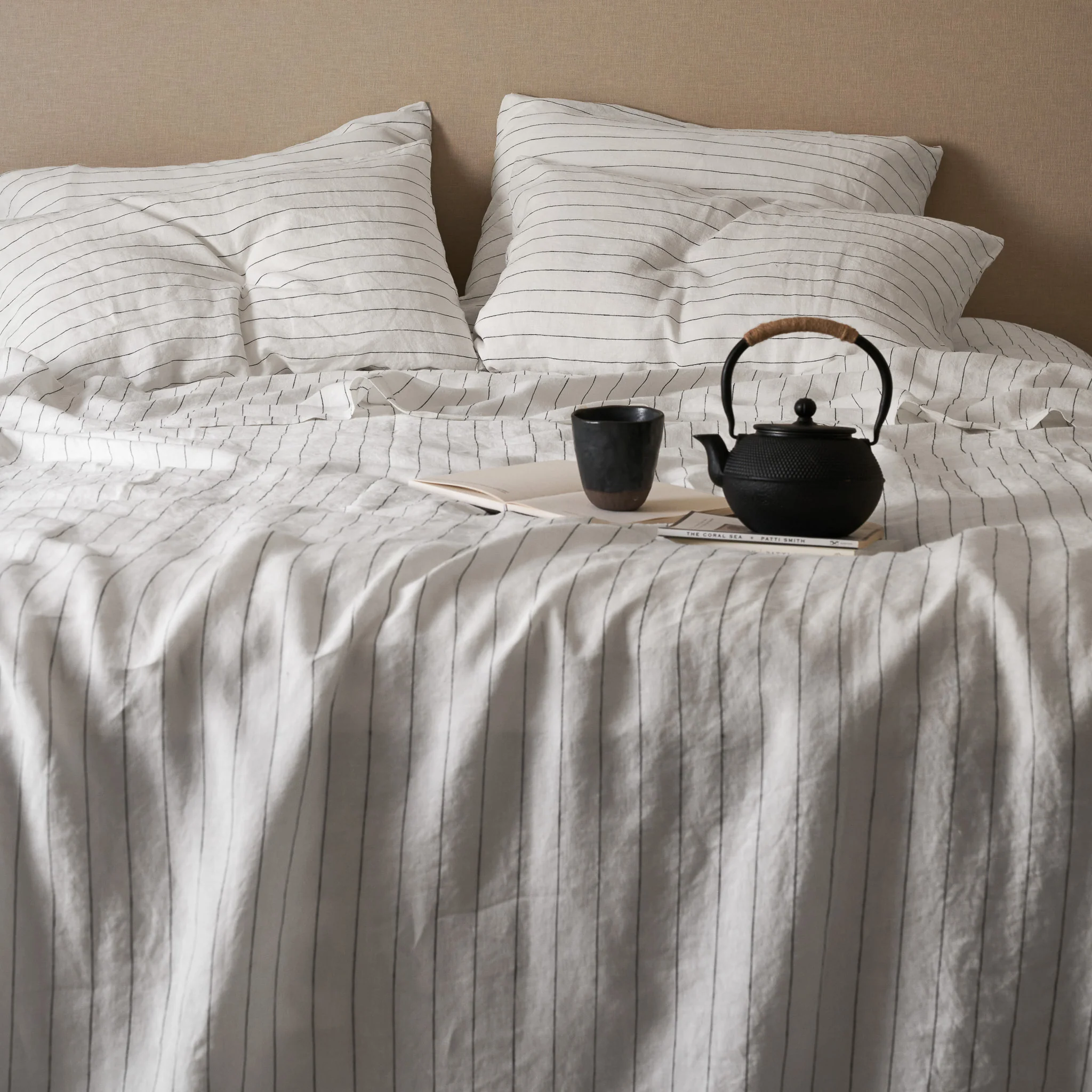 French Flax Linen Flat Sheet in Charcoal Stripe - Image 10