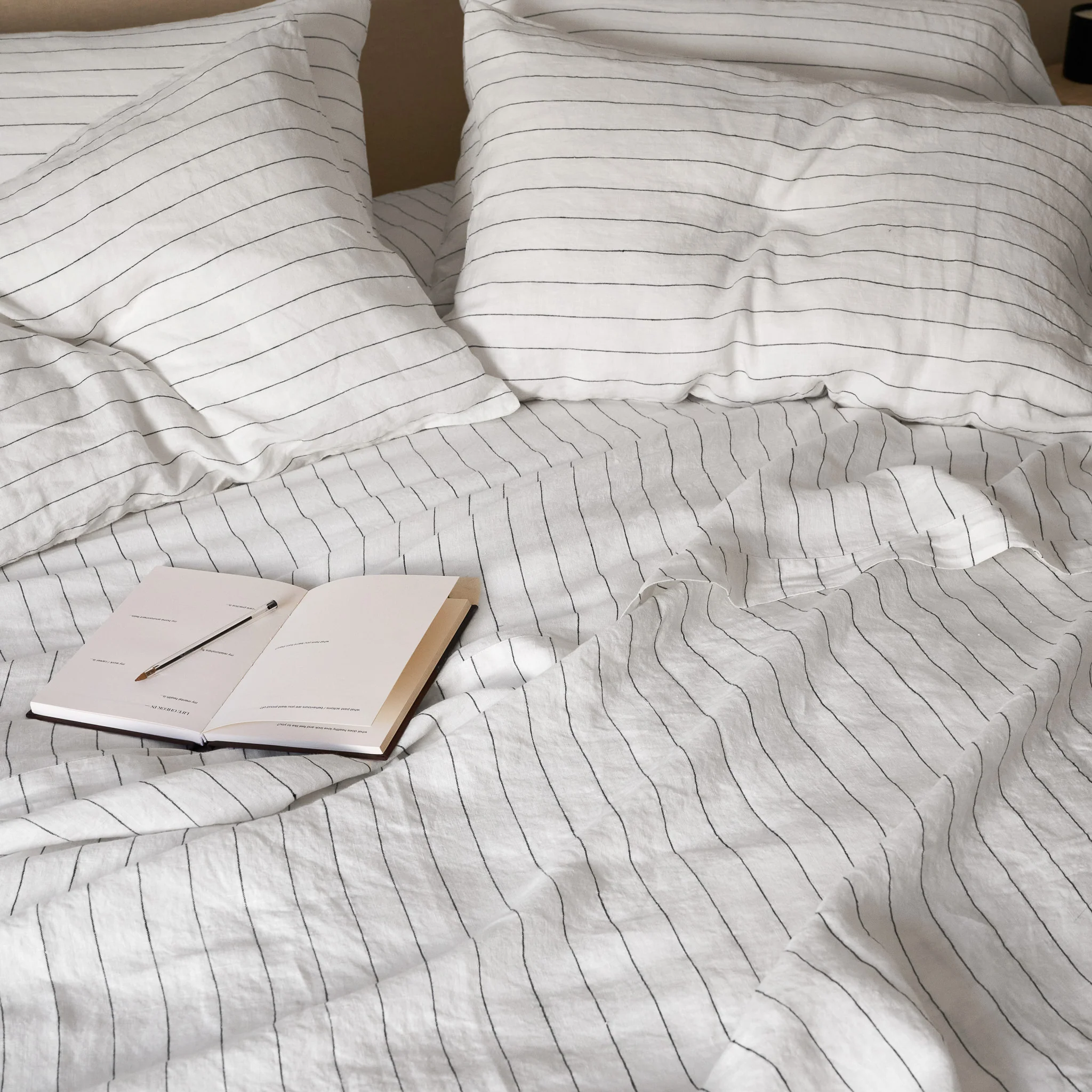 French Flax Linen Flat Sheet in Charcoal Stripe - Image 11