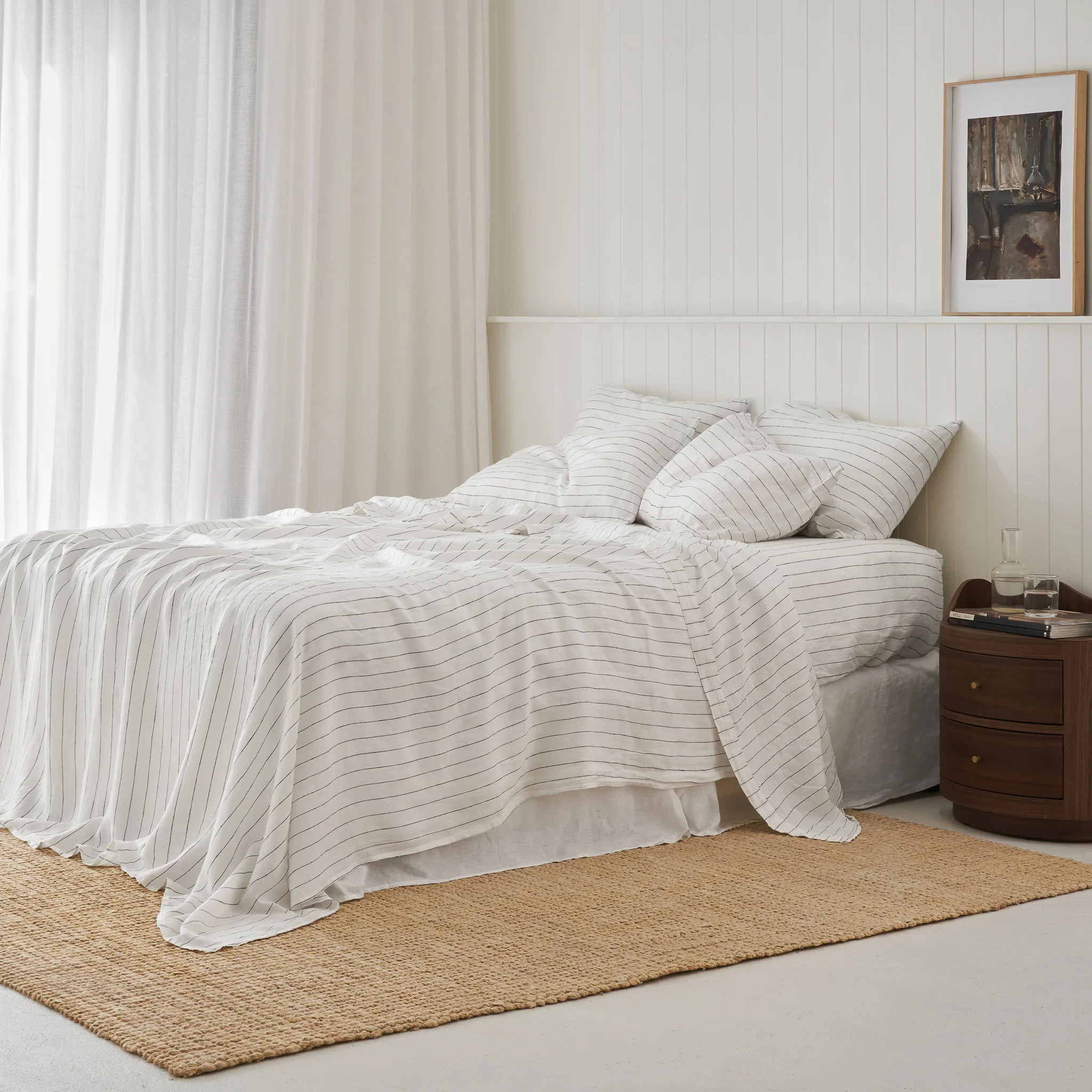 French Flax Linen Flat Sheet in Charcoal Stripe - Image 7