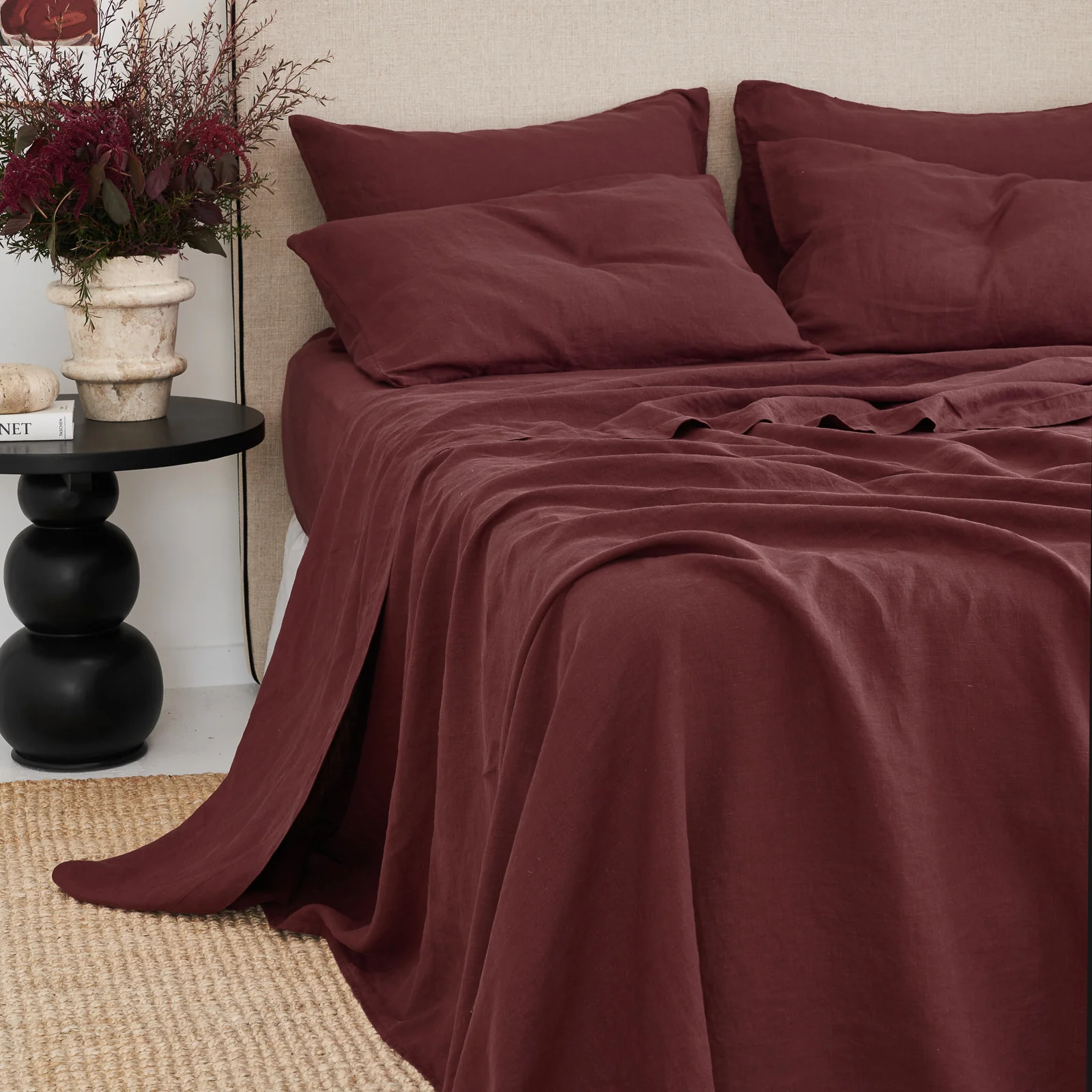 French Flax Linen Flat Sheet in Cherrywood - Image 4