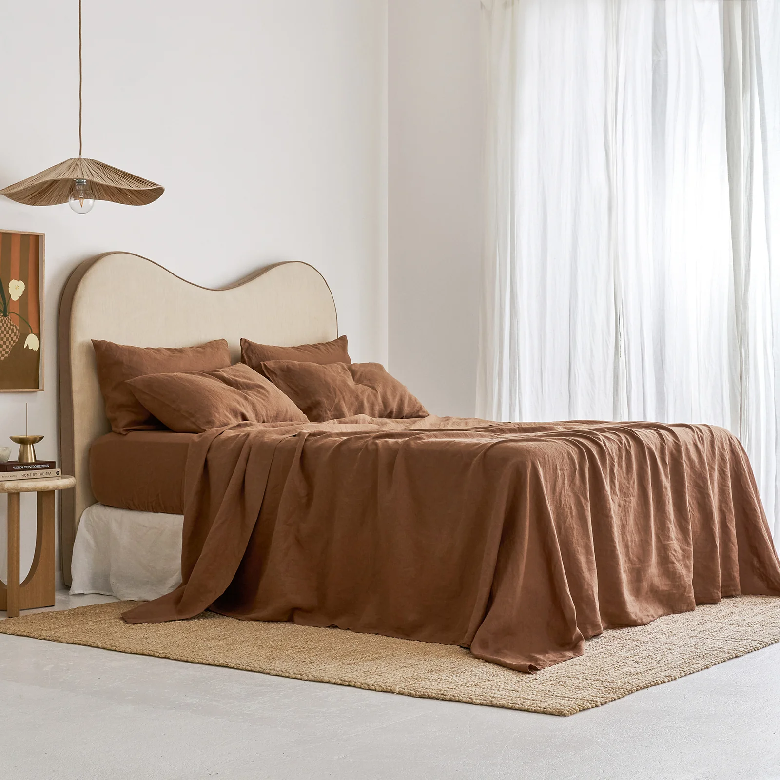 French Flax Linen Flat Sheet in Hazelnut - Image 2