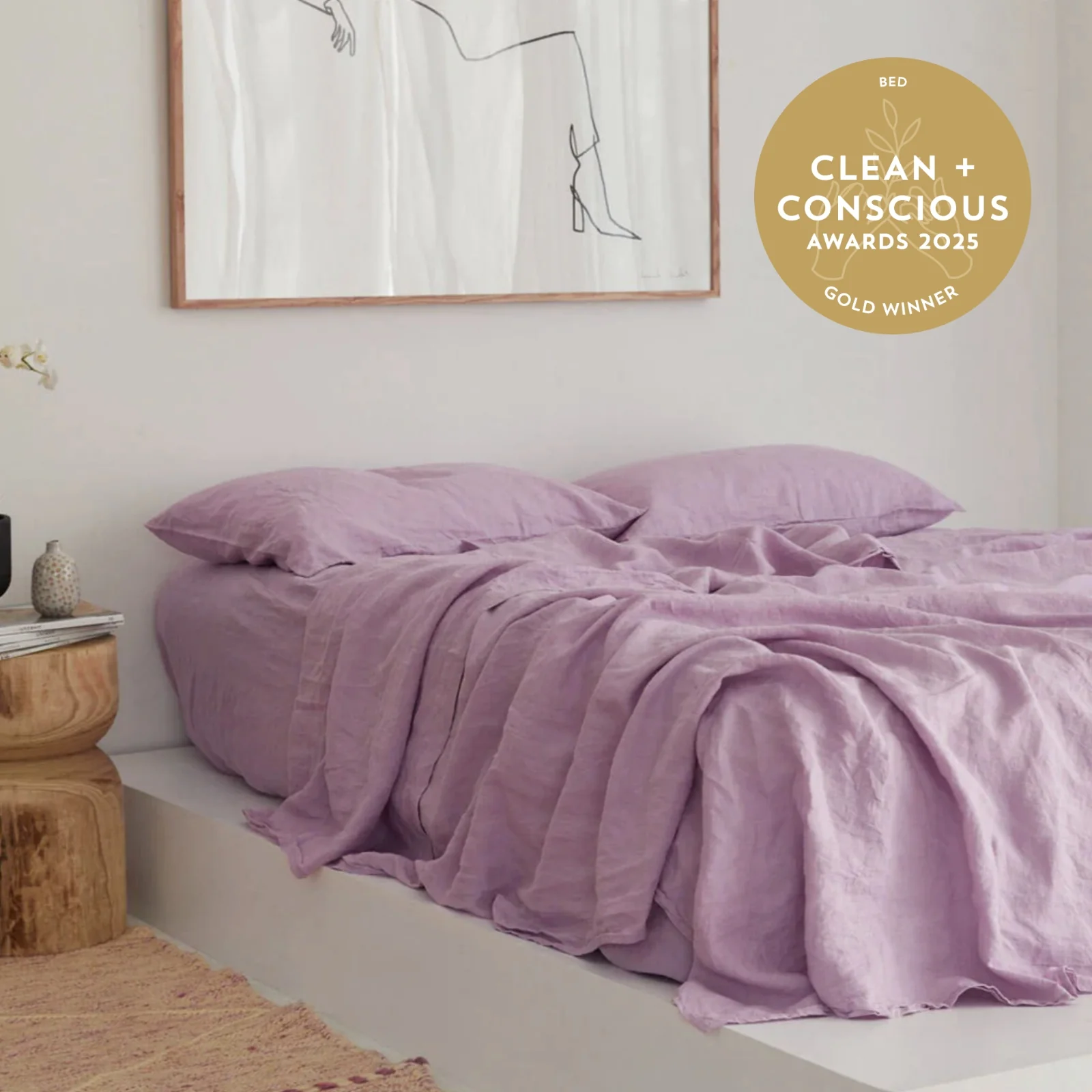 French Flax Linen Flat Sheet in Lilac - Image 3
