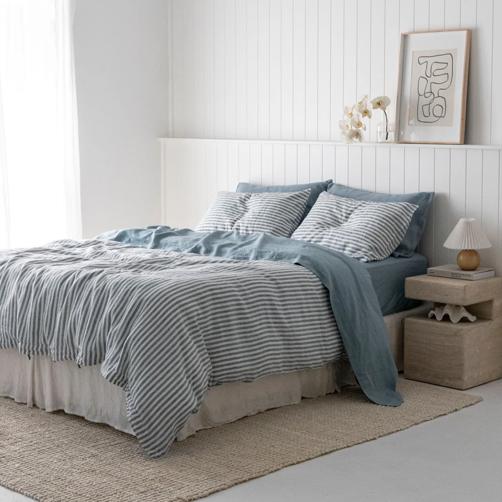 French Flax Linen Flat Sheet in Marine Blue - Image 10