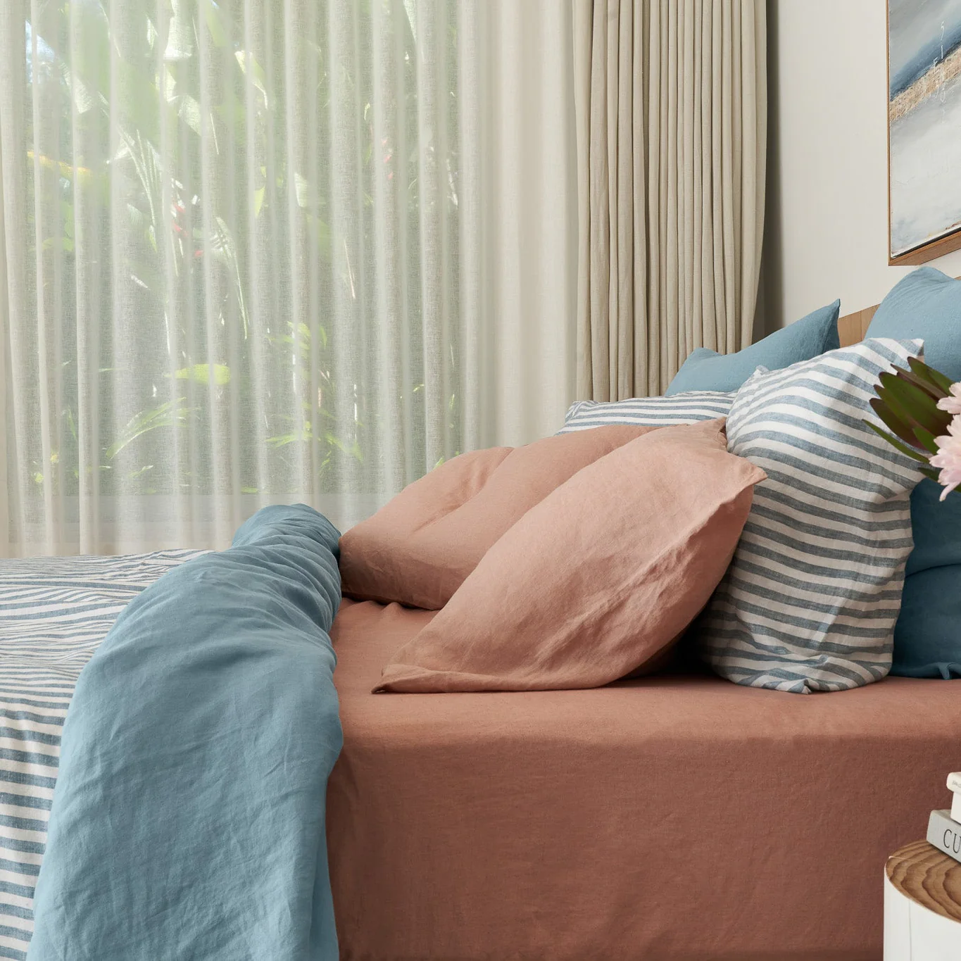 French Flax Linen Flat Sheet in Marine Blue - Image 11