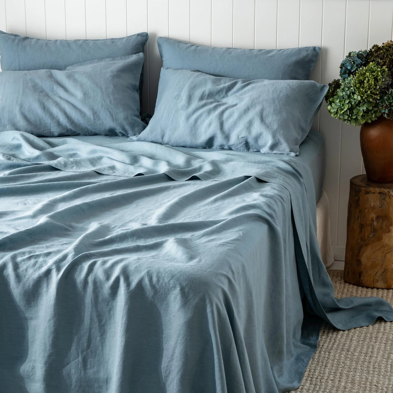 French Flax Linen Flat Sheet in Marine Blue - Image 6