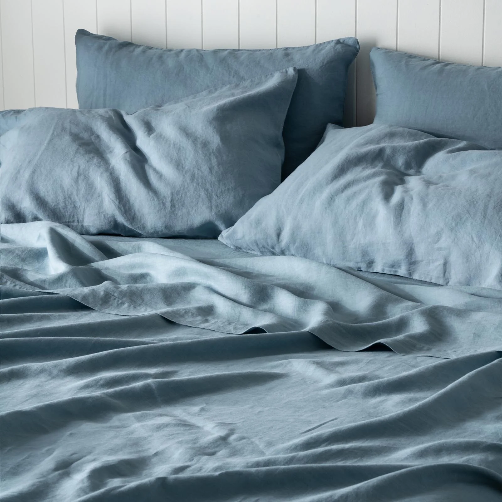 French Flax Linen Flat Sheet in Marine Blue - Image 8