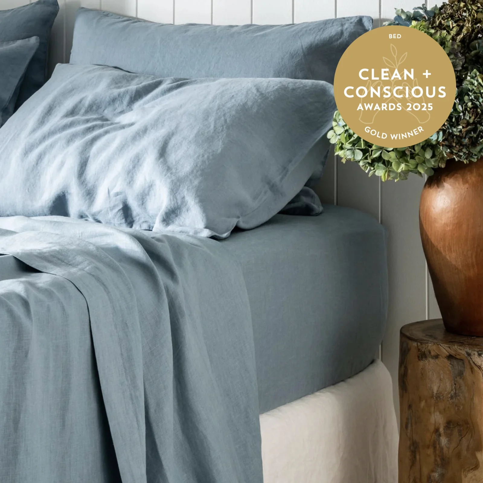 French Flax Linen Flat Sheet in Marine Blue - Image 9