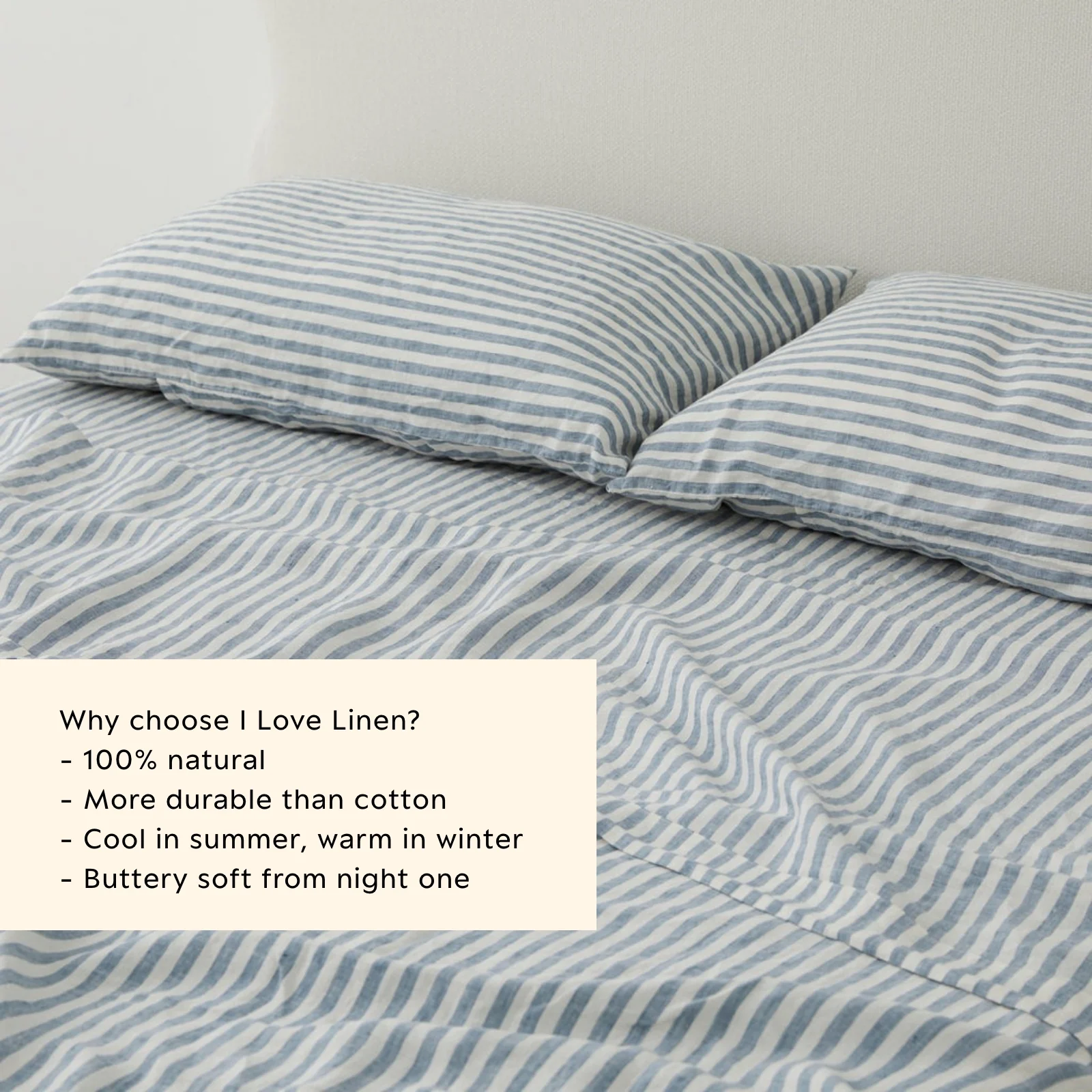 French Flax Linen Flat Sheet in Marine Blue Stripe - Image 3